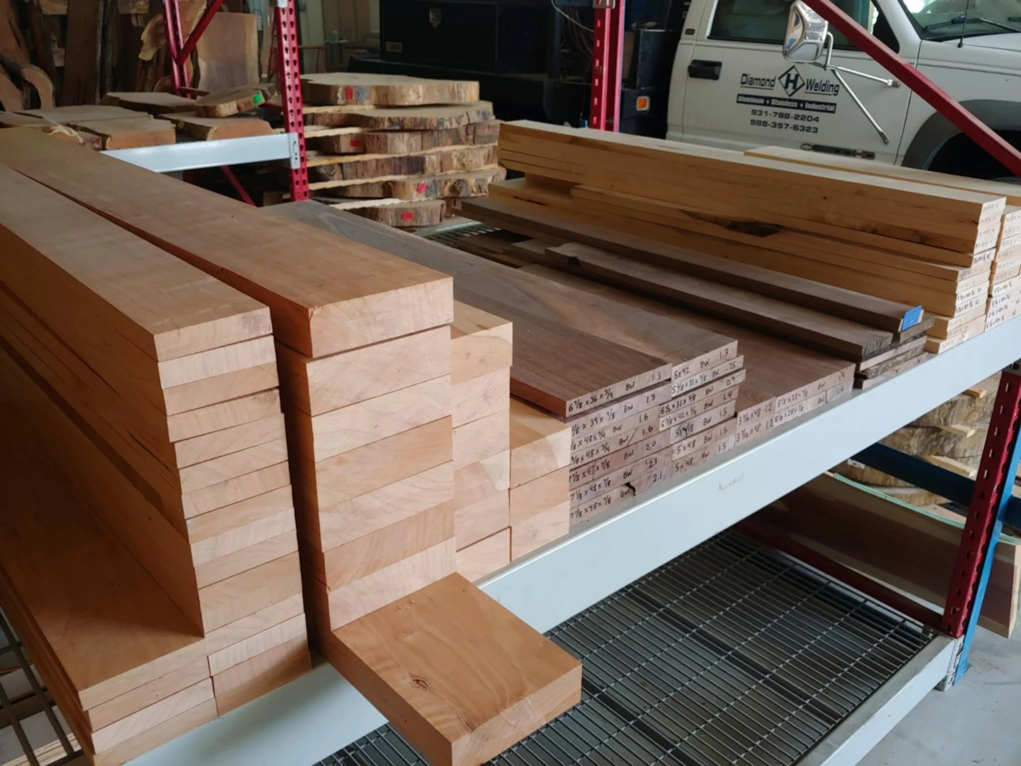 Kiln dried S4S, various species, in showroom