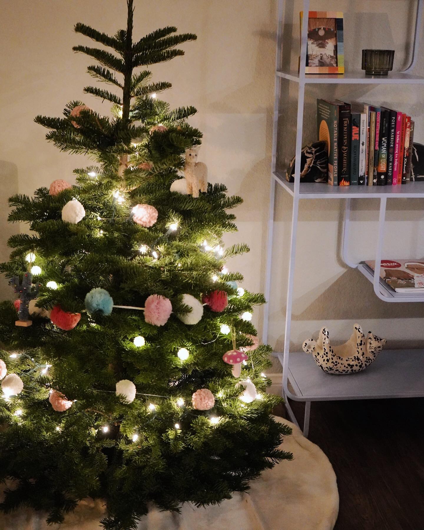 🎄📚 my tree &amp; my books 🤩🤍 

my main decor description is: COLOR! specifically pastel colors. most of my apartment is full of purple, pink, blue, &amp; any other pretty colors i love 😍

i havent decorated a tree since 2019, i opted for a REAL 