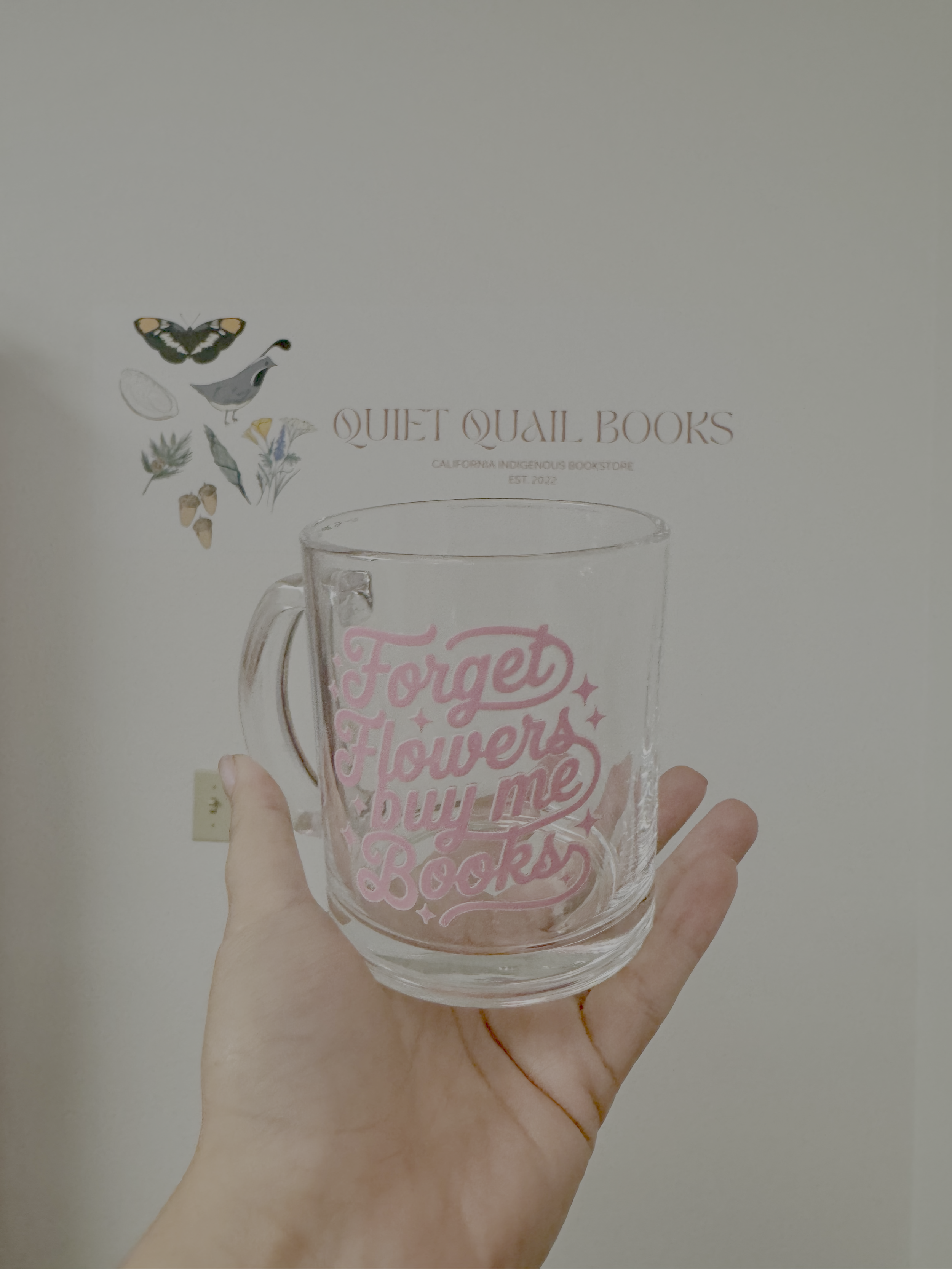 Forget Flowers Buy Me Books: Glass Mug (Pink)
