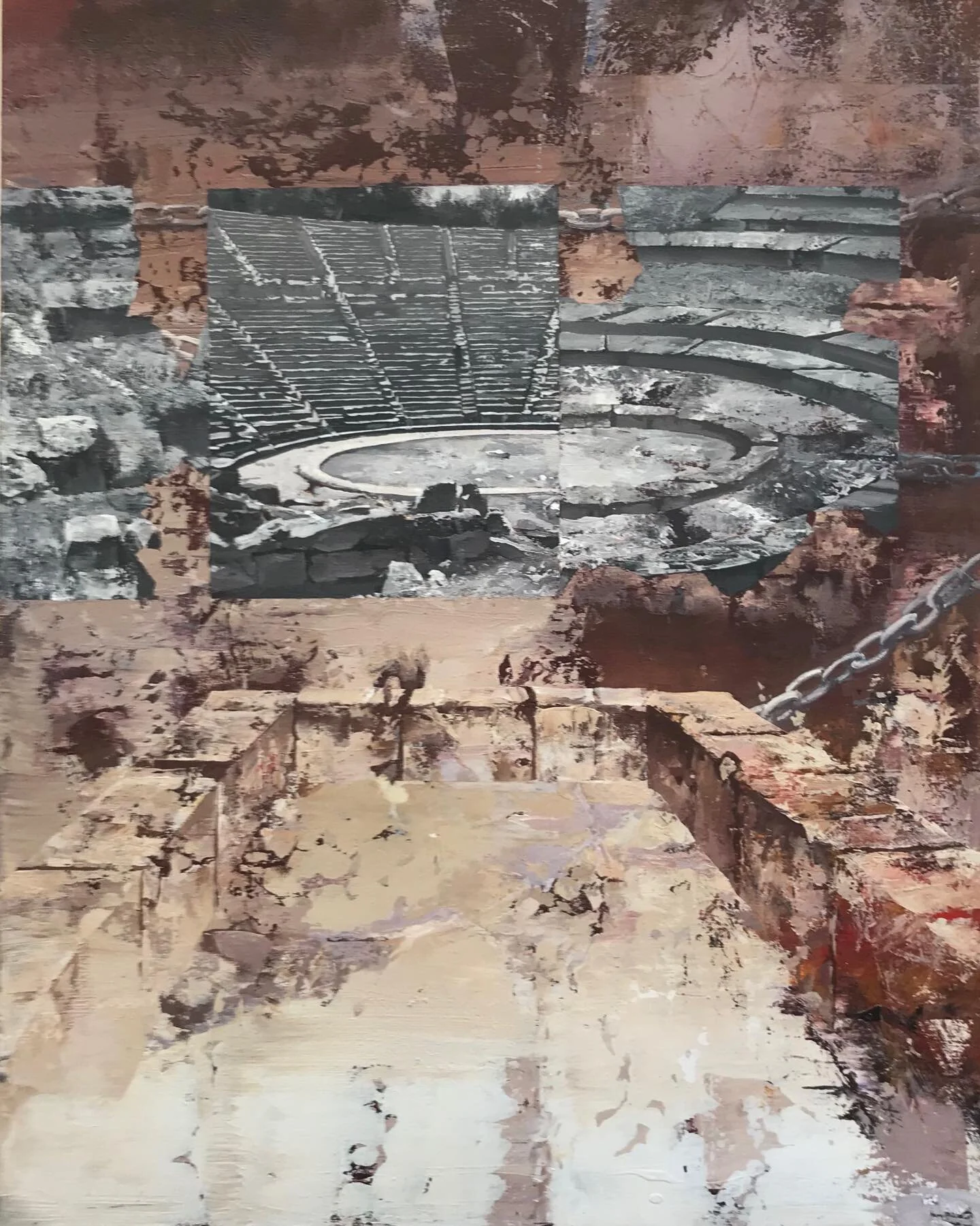 The Remaining Stone oil and acrylic on canvas 90x70 cms#contemporary painting #labyrinths#arenas