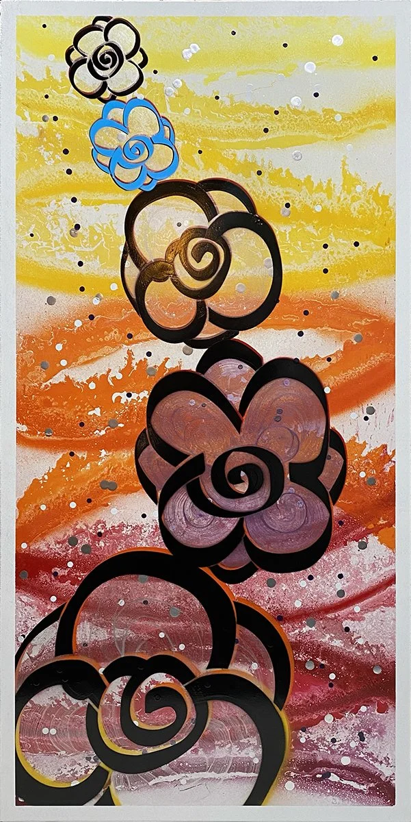 A chance meeting at Betsy's Hot Yoga - 24” x 48”  Acrylic and Spray Paint on Dibond - 3.13.2022   SOLD