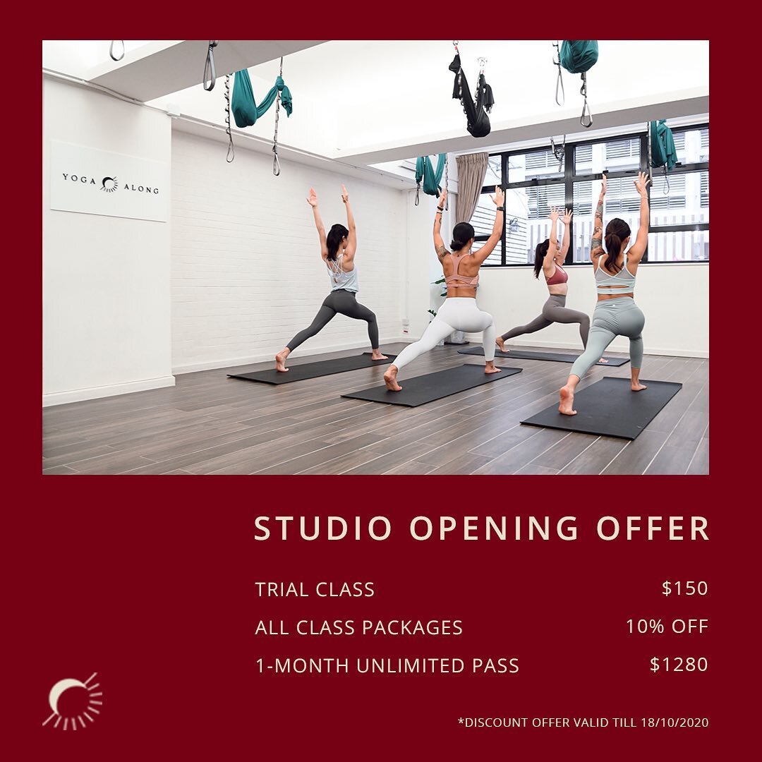 Ready to practice yoga along with us? ﻿
Here comes the studio opening offer! 🎉﻿
﻿
All class packages are 10%off❗️﻿
Wanna get back on track after a long break? ﻿
We offer a special 1-Month Unlimited Pass - price is as low as $25 per class 🧘🏻&zwj;♀️