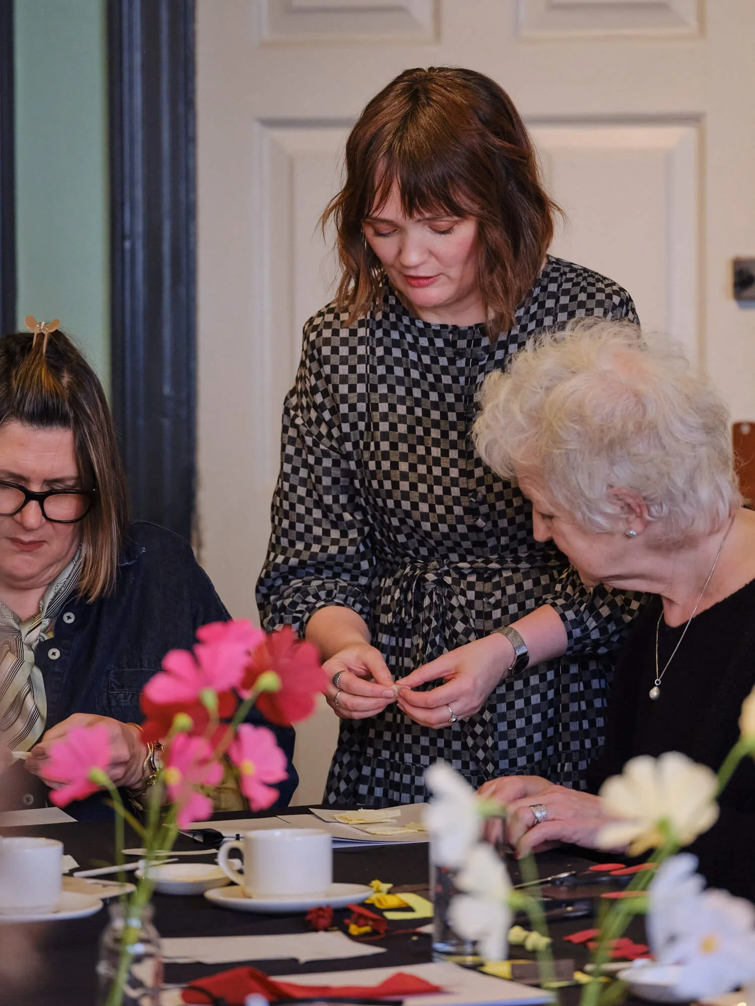 Susan Beech teaching a paper flower workshop London UK