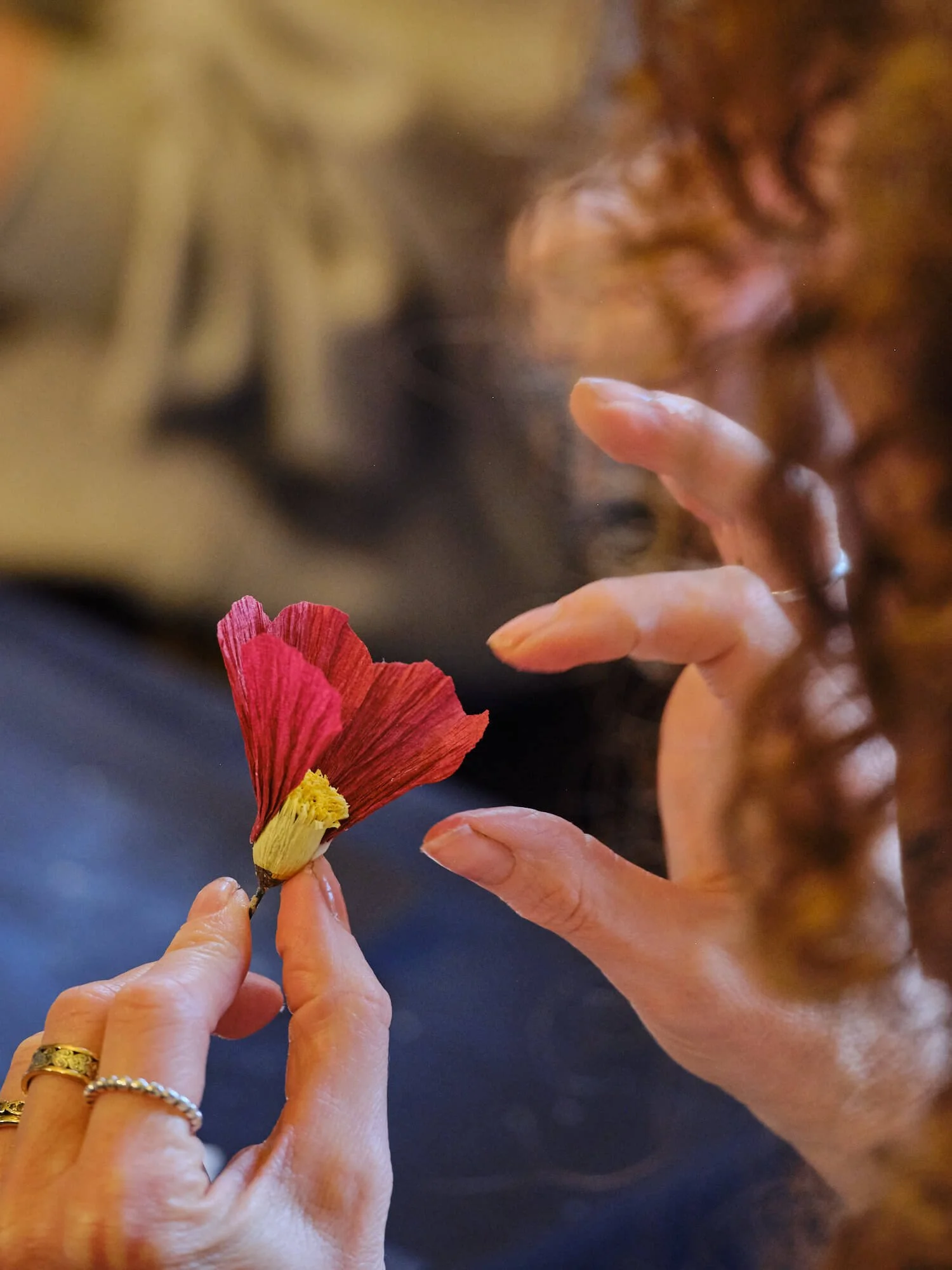 Arranging petals a paper flower workshop London UK