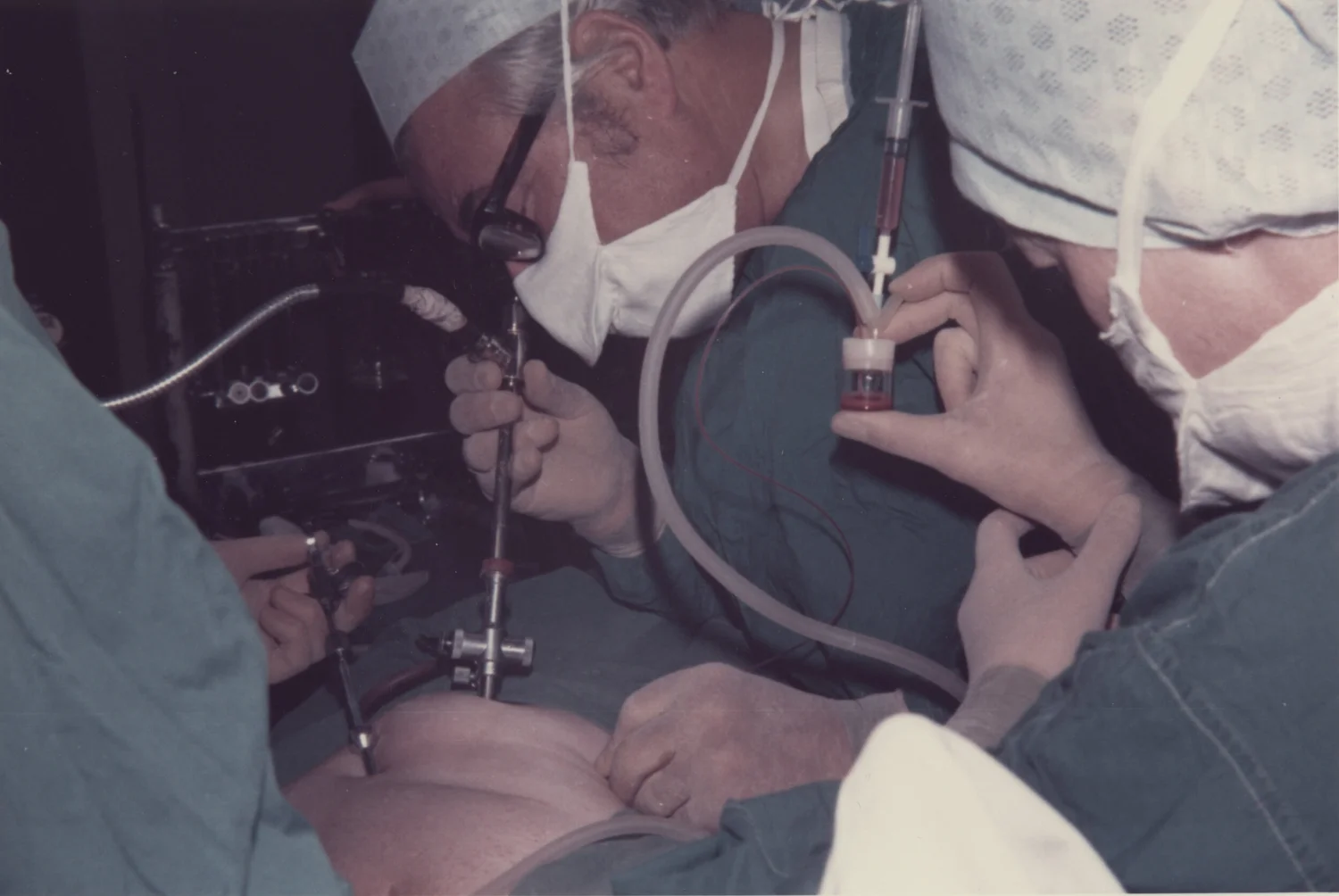 Patrick Steptoe at the laparoscope, Oldham, sometime between 1968 and 1978.