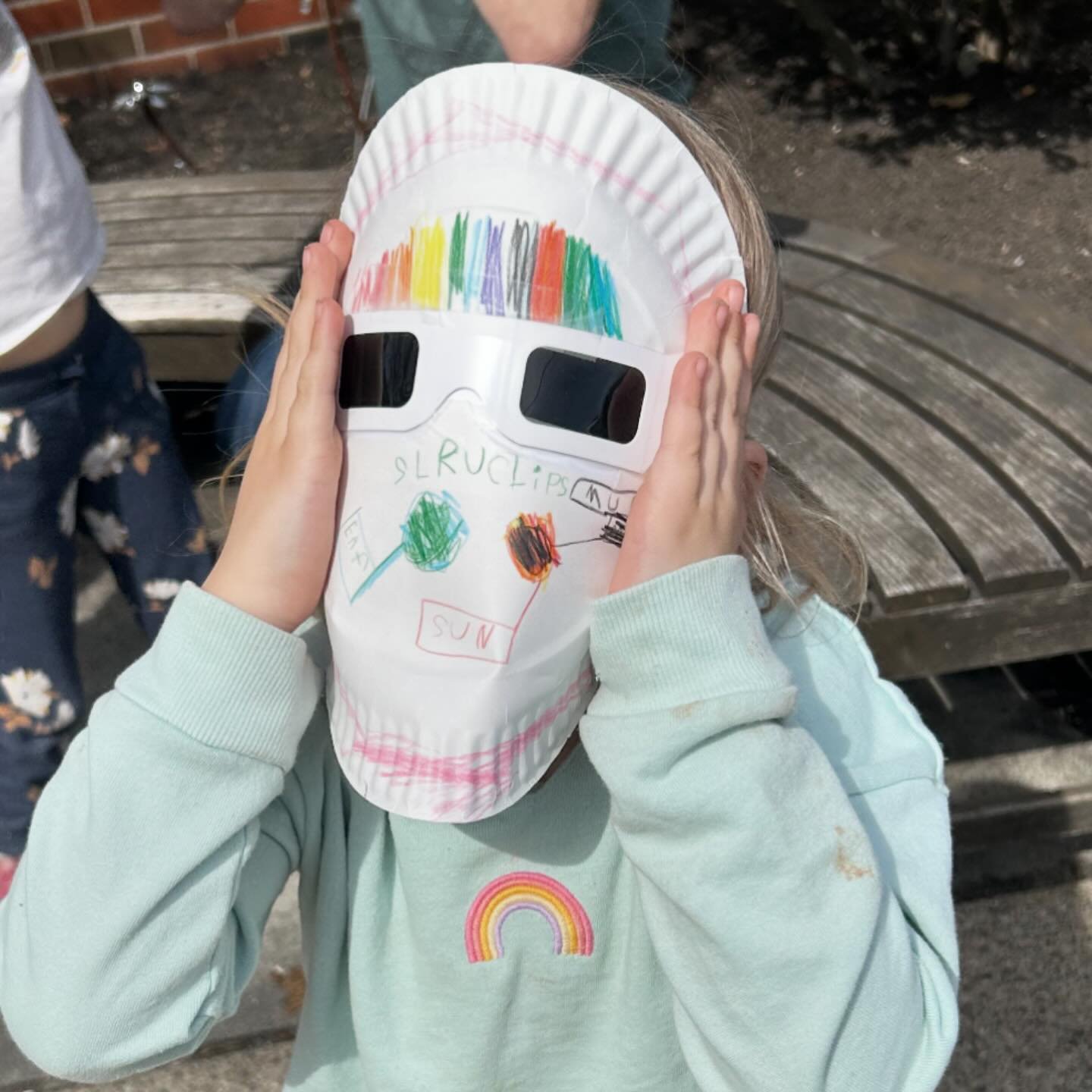 Eclipse was viewed and was super cool&hellip; and also I loved these masks my kids made. 🥰 🌎 🌕 ☀️ 
.
#solareclipse #solareclipseglasses #kindergarten #2ndgrade #parenting