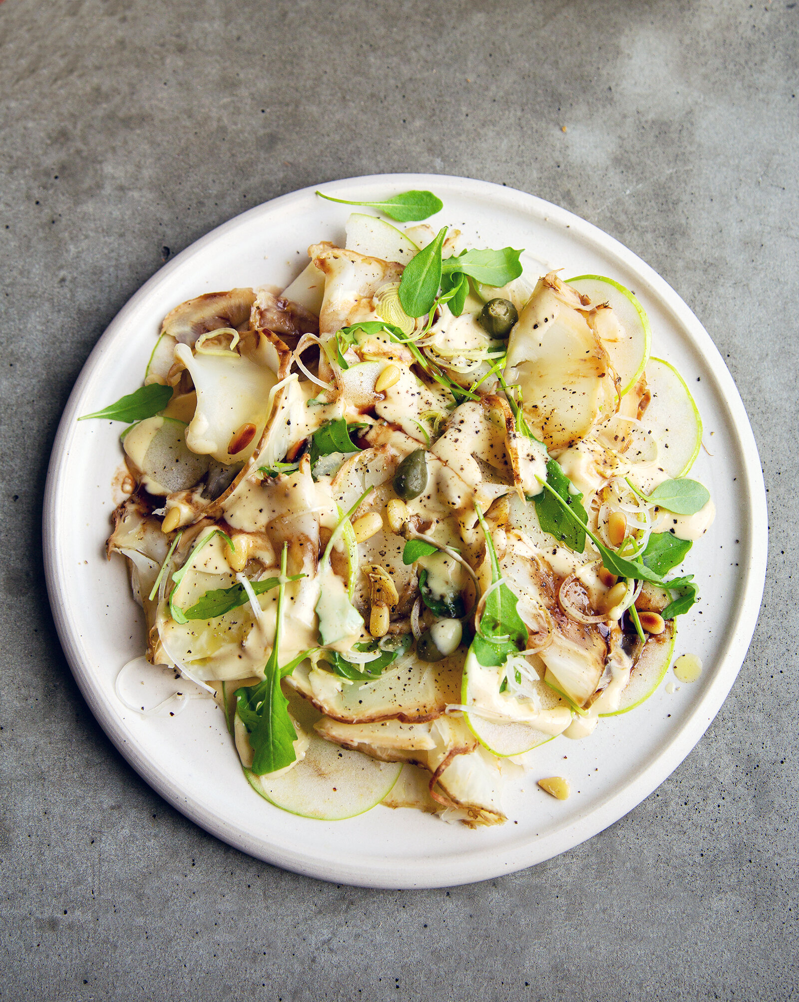 Salt-baked Celeriac Roast Salad with Creamy Miso Mustard Dressing