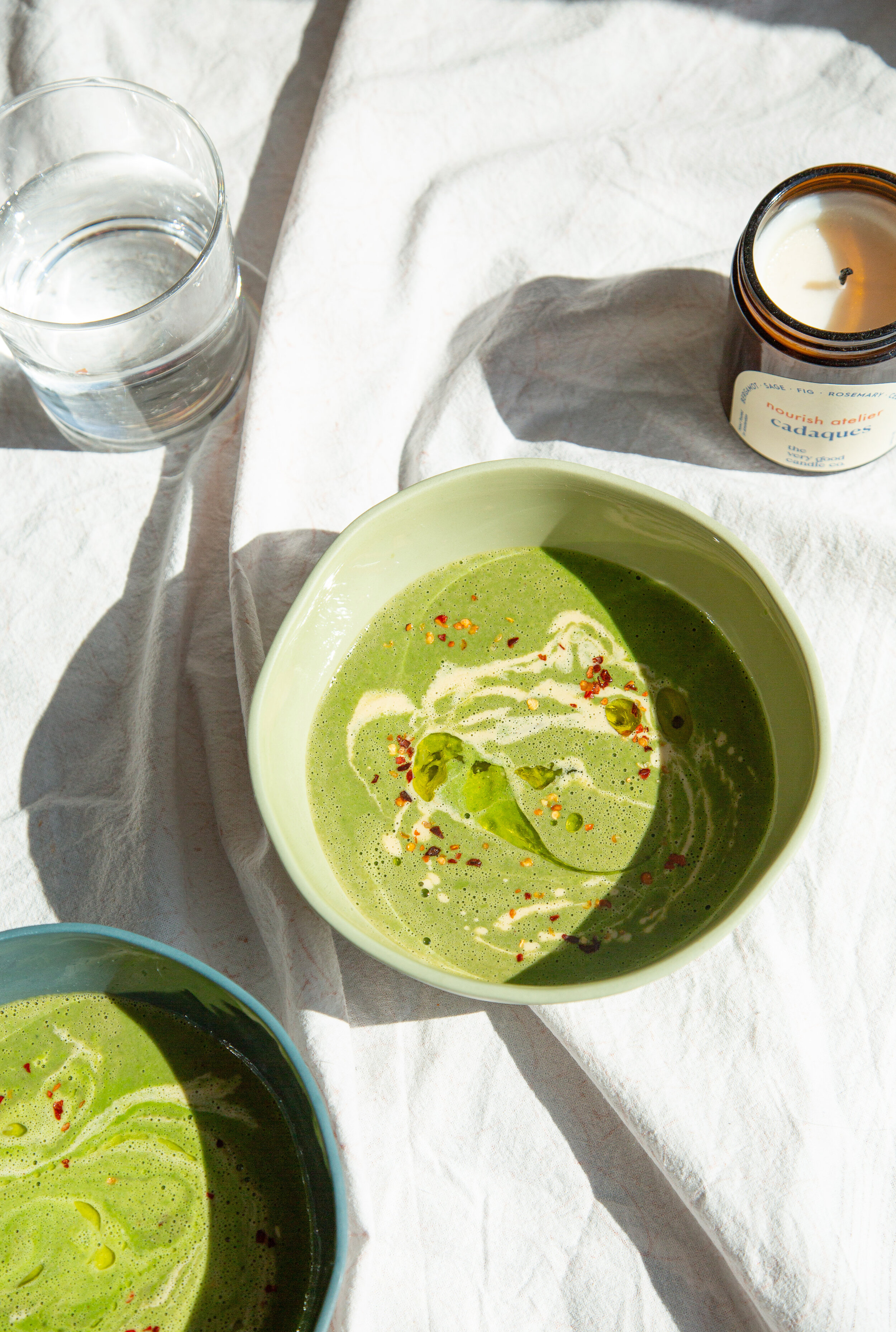 Atelier ginger Green toasted soup with — almond. The and vegan pea perfect Nourish