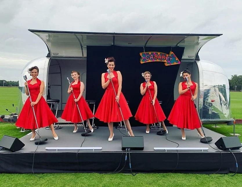 Swinging into the new week like...⁠⠀
⁠⠀
Our vintage swing vocal ensemble Elle &amp; the Pocket Belles played a blinder at The Guards Polo Club over the weekend. We're loving that Airstream stage!