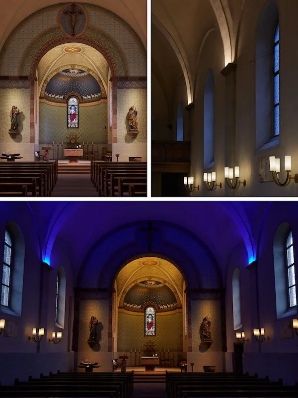 Kichrenschiff blau beleuchtet für spezielle Anlässe