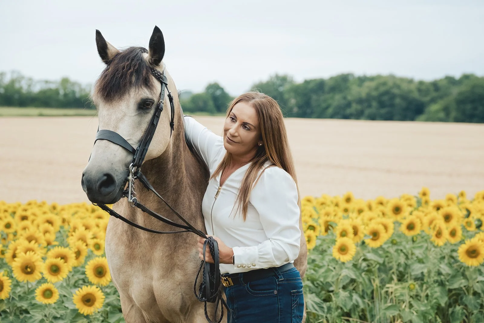 Relaxed horse and owner portrait in Derbyshire countryside