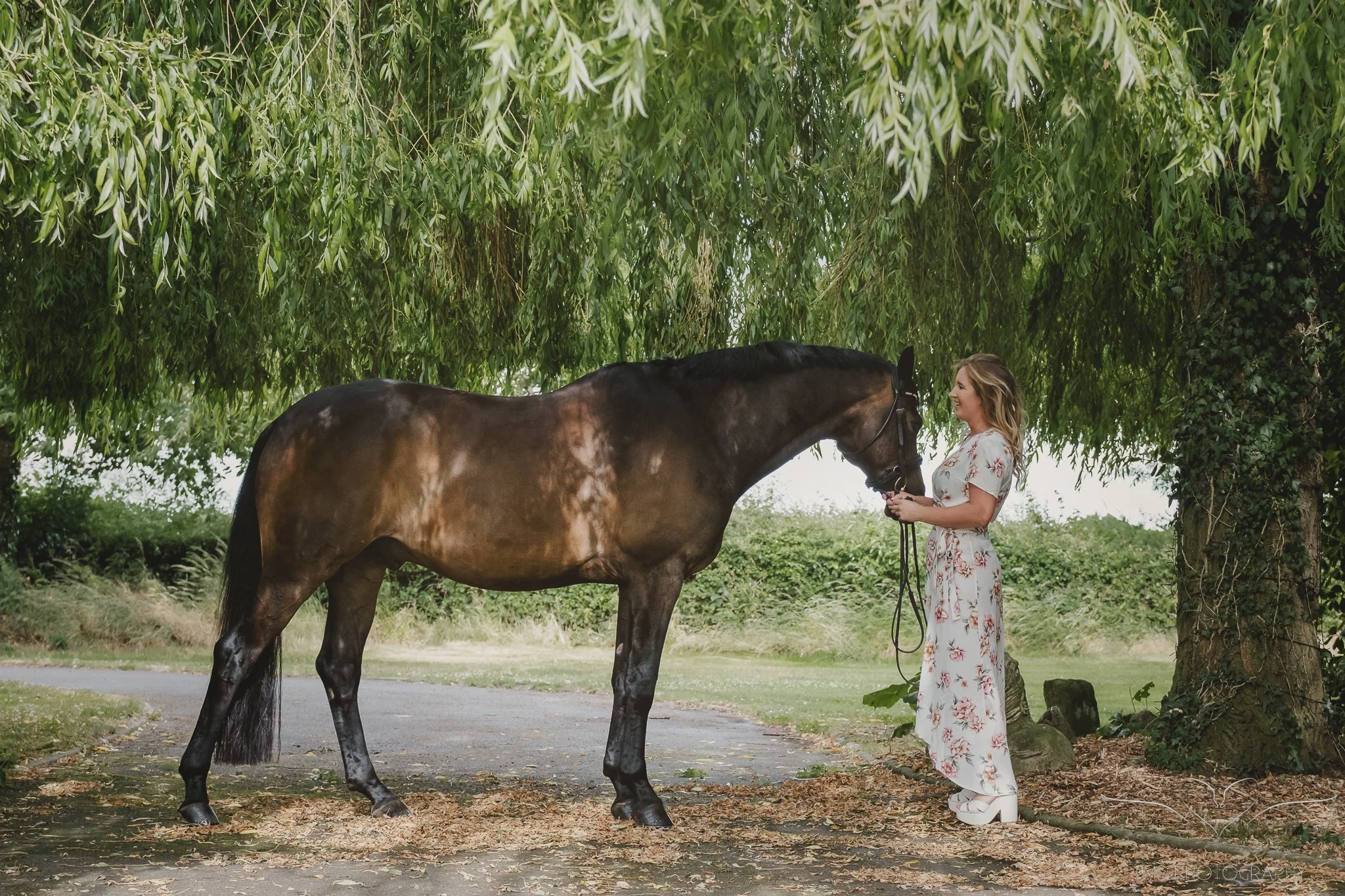 Georgia Brereton Dressage with her horse Heaven during an equine photoshoot in Derbyshire