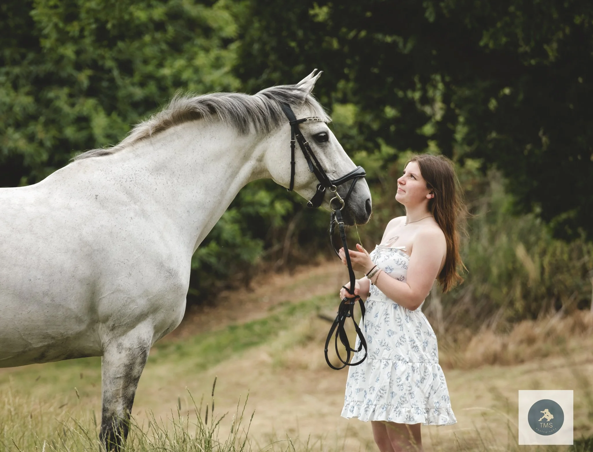 Liv with Milly during a relaxed horse and owner photoshoot in Derbyshire