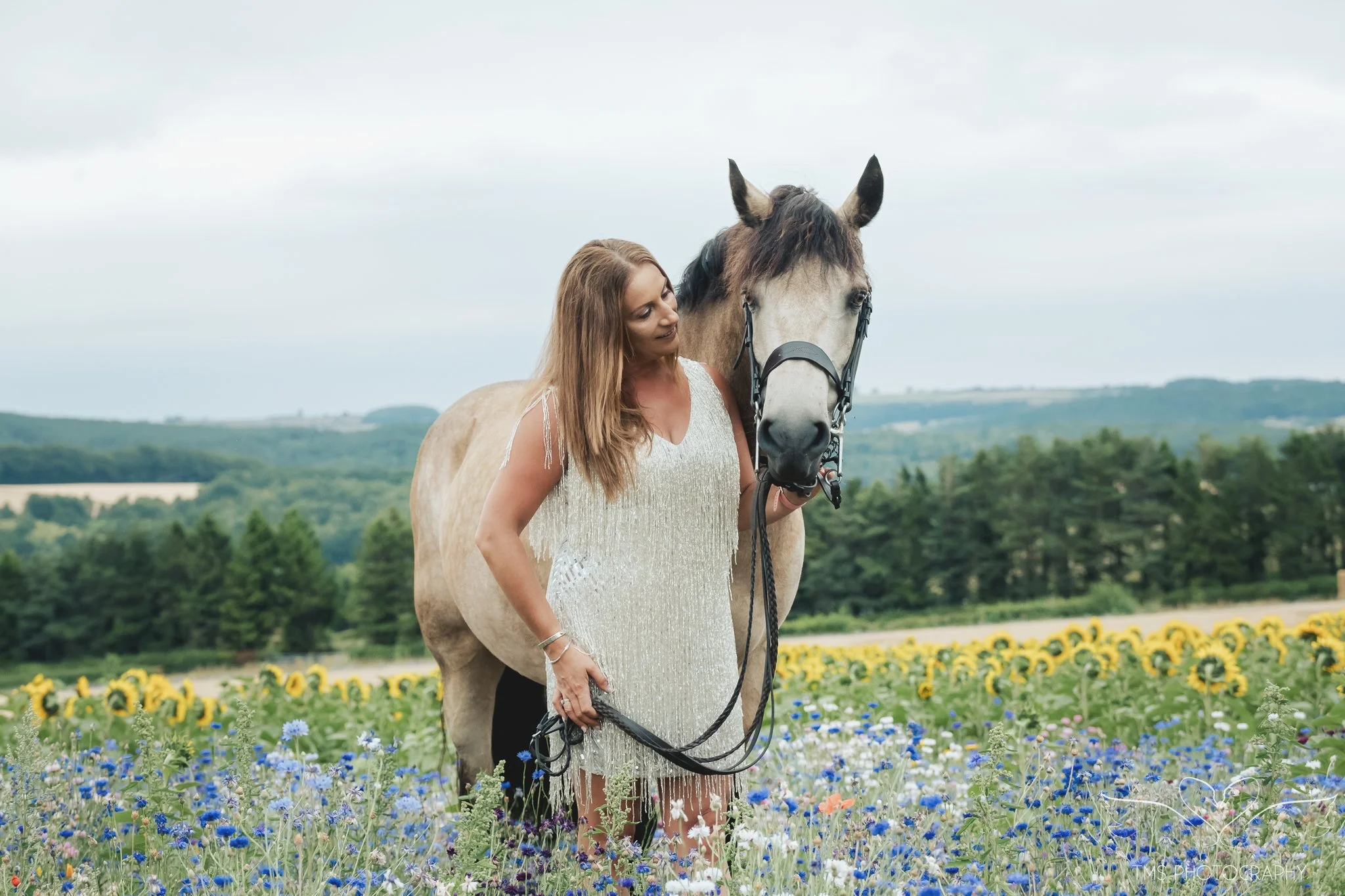 Relaxed horse and owner portrait in Derbyshire countryside