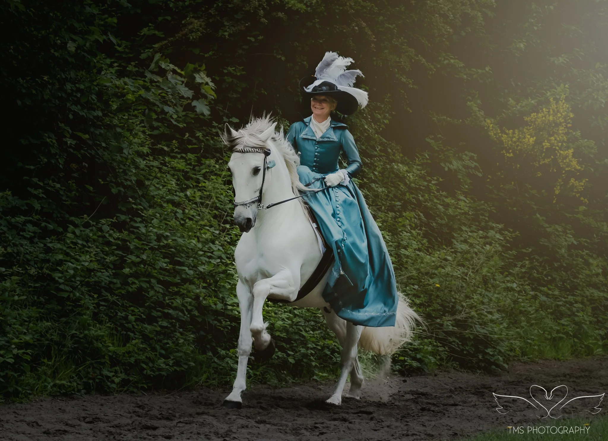 Fine art equine portrait of side saddle rider and horse in Warwickshire