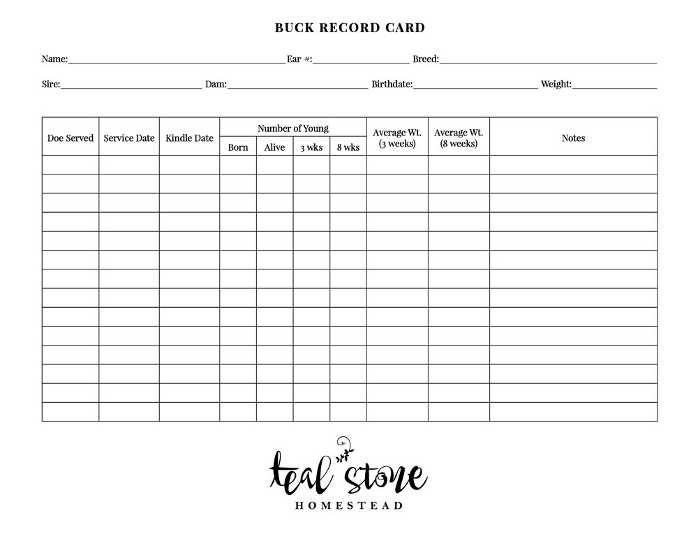 Buck Record Card