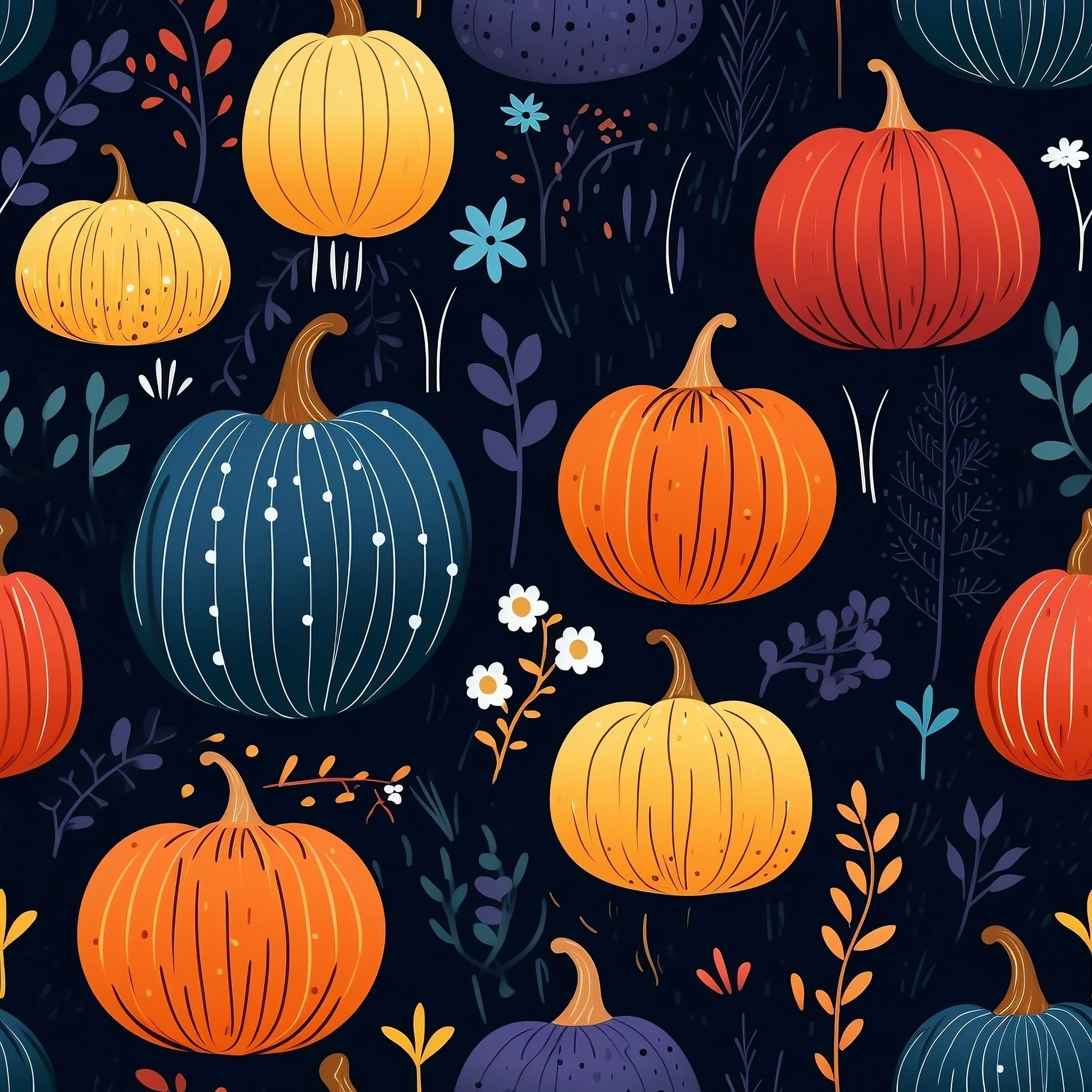 Autumn Pumpkins - Brushed Back French Terry