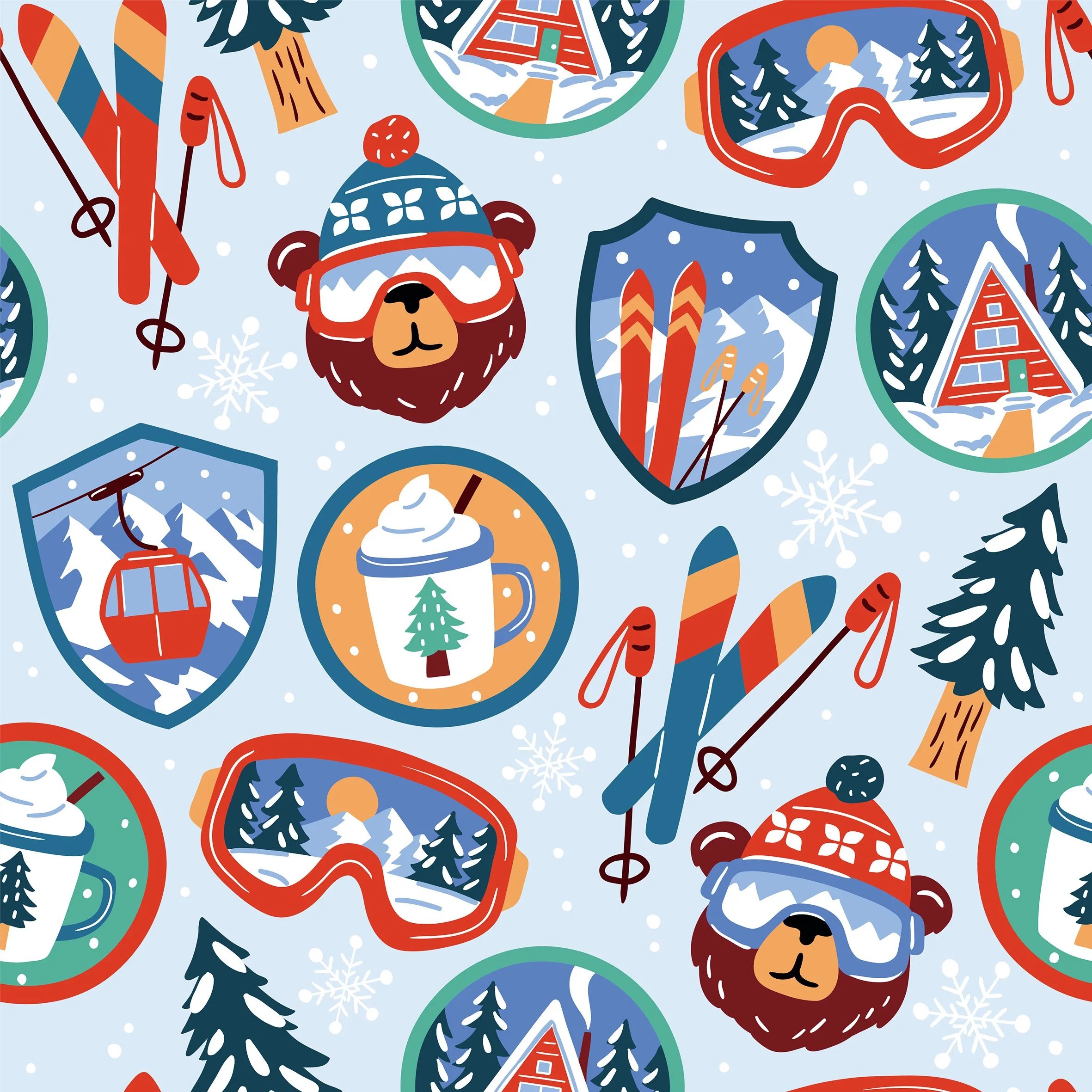 Alpine Ski Bears - Brushed Back French Terry