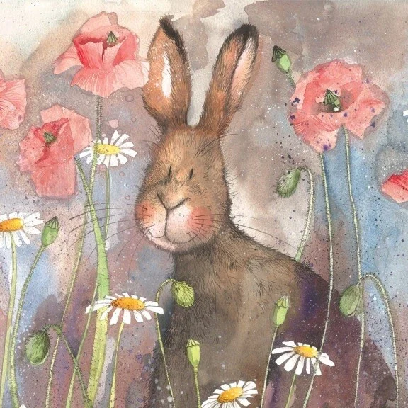 Alex Clark Tea Towel - Hare & Poppies - 100% Cotton