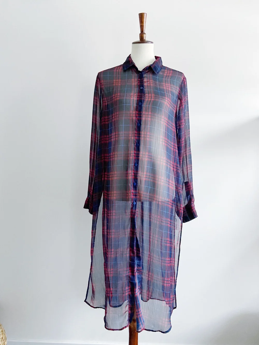 Zara Sheer Plaid Shirt Dress large Shapes and Feelings Winnipeg Consignment