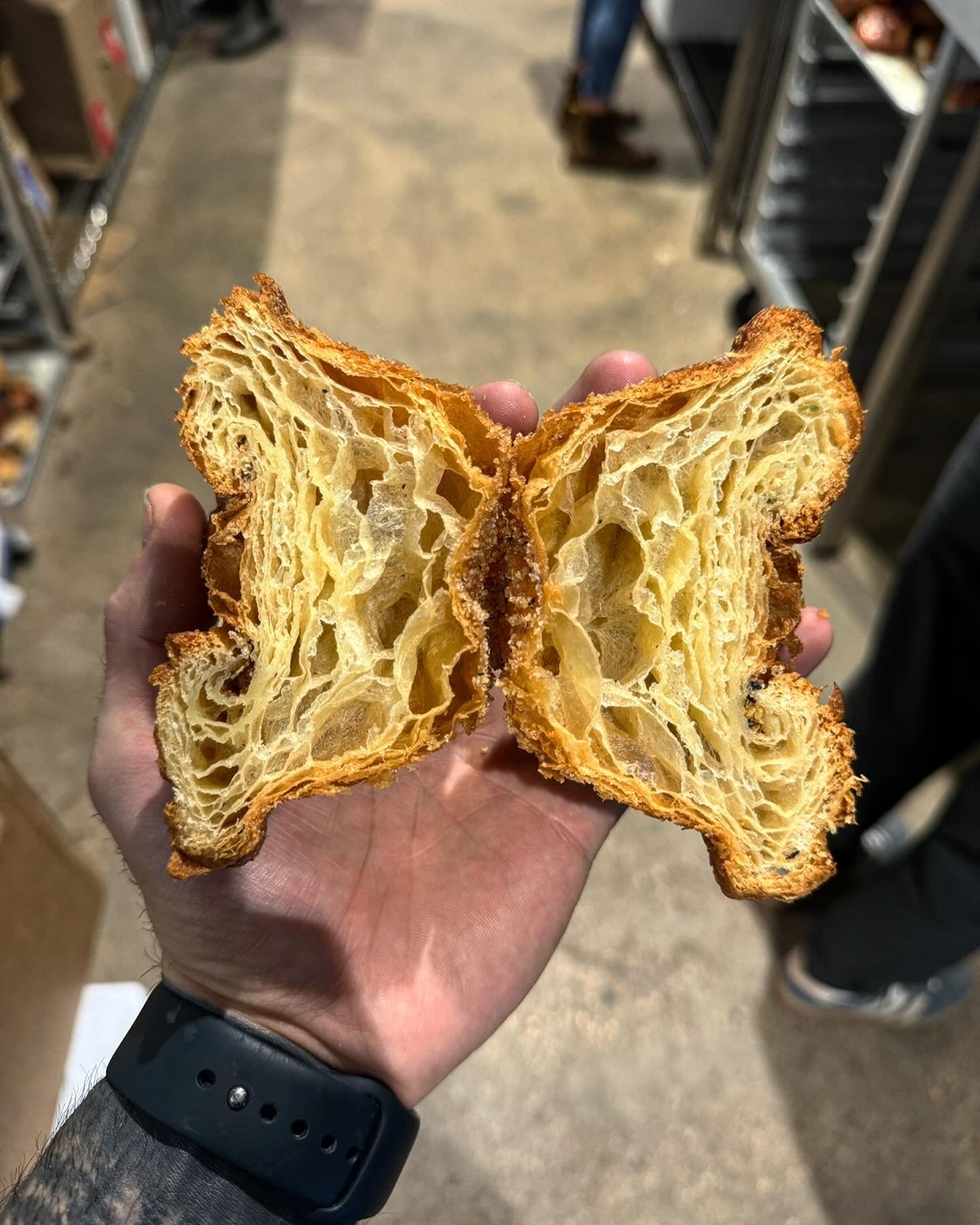 Our Kouign Amann. A more heavily buttered version of our classic croissant dough that&rsquo;s laminated with slightly salted sugar then baked to caramelized perfection. One of our regular items Available Wednesday-Sunday every week.