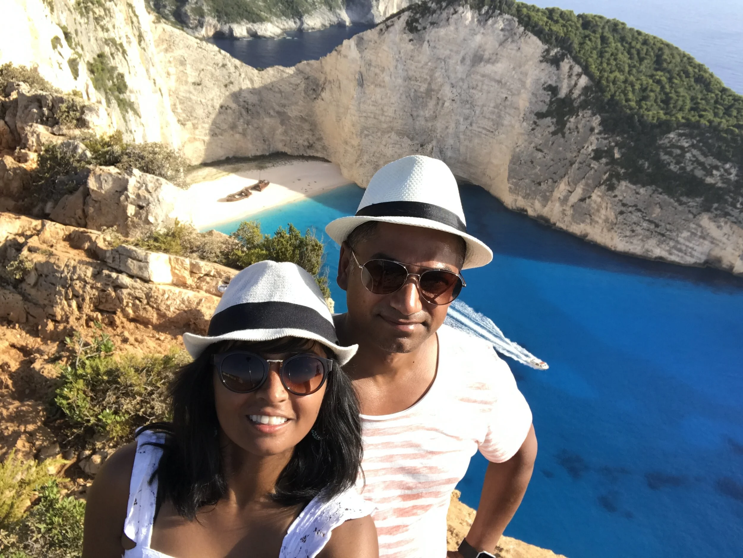 My wife and I exploring beaches in Greece