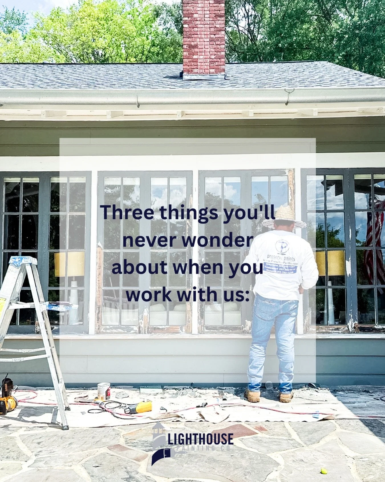 Three things you&rsquo;ll never wonder about when you work with us:

1. Will they show up on time?
2. Will they do what they said?
3. Will they follow up when they promise?

We&rsquo;re a painting company that does one thing exceptionally well: show 