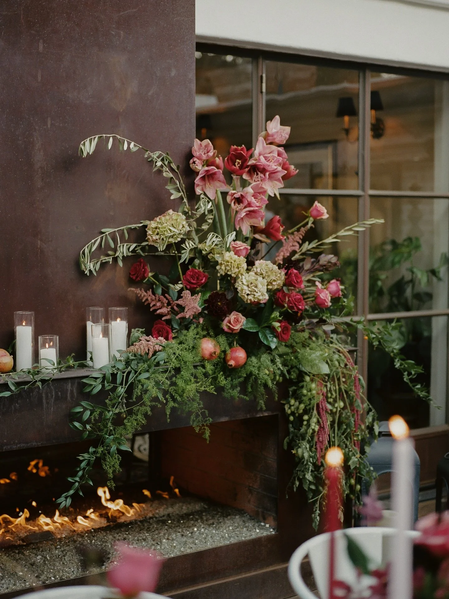Some favorite details from a romantic, winter elopement with @barrelandbloom in the heart of downtown SLO @granadahotelandbistro 🥀🍸🎞️ 

Everything was so thoughtfully curated from the moody maroon florals with touches of pomegranate to classic coc