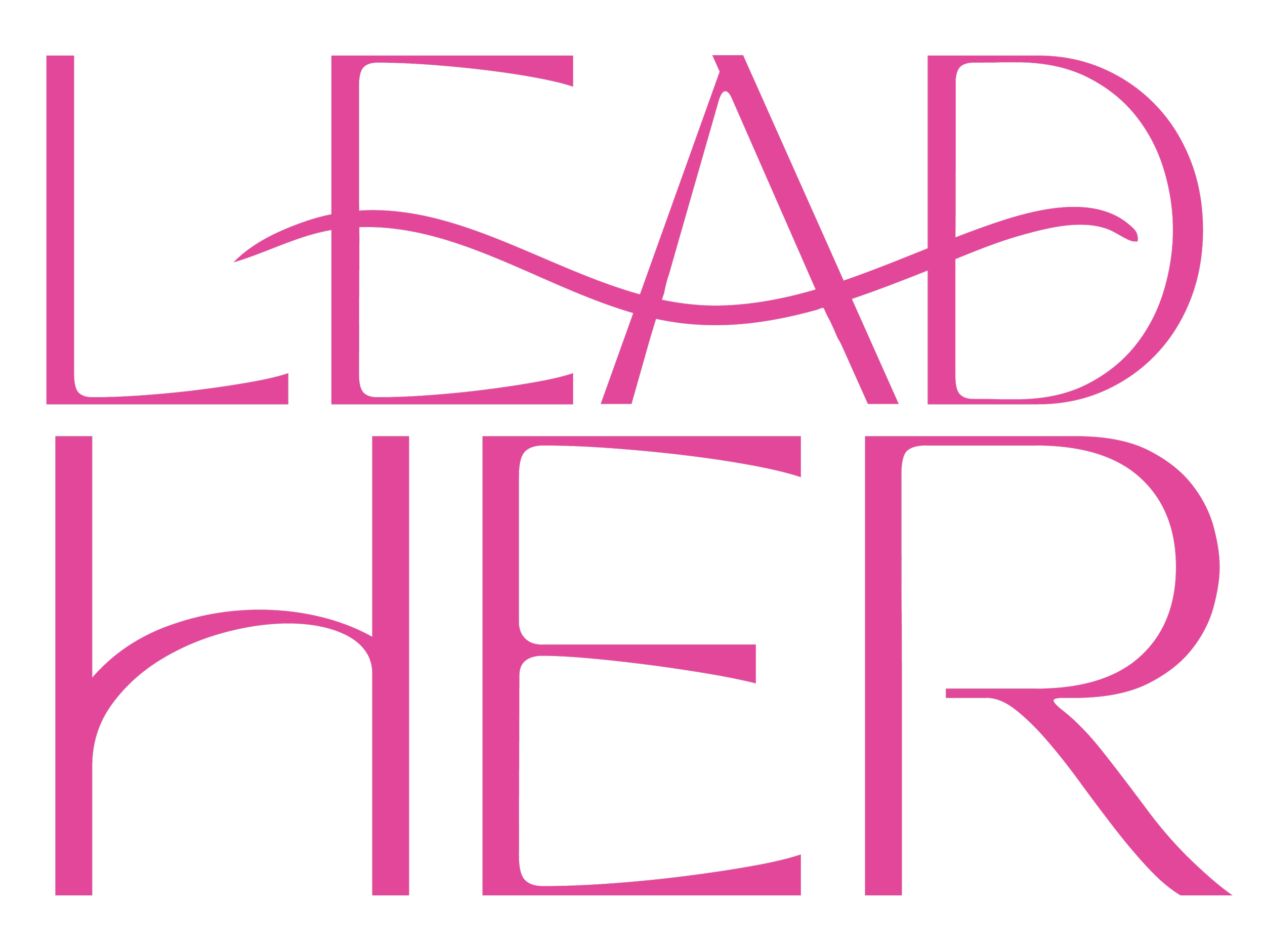 Pink text saying 'LEAD HER' on a black background.