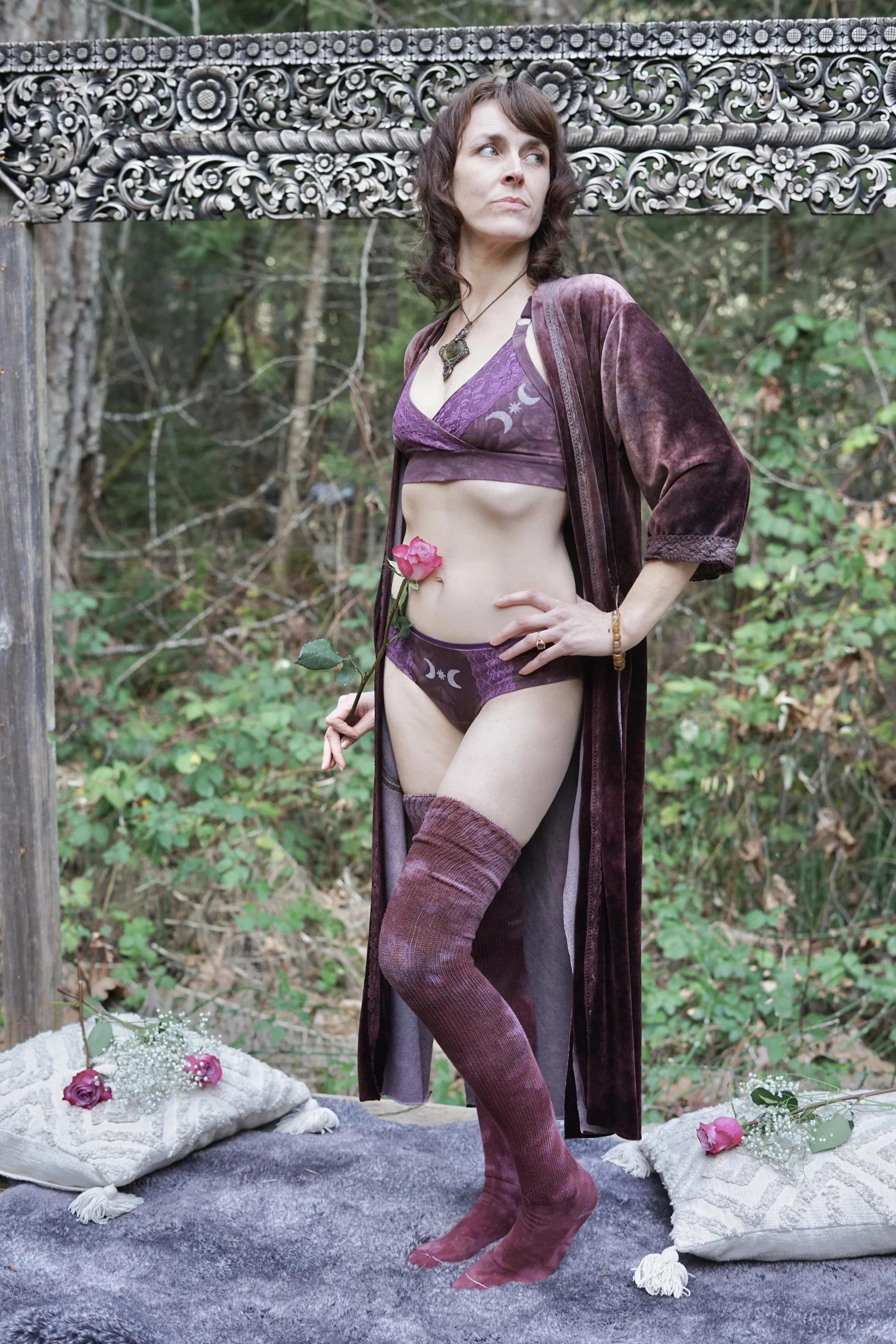 RTS- Dusty Plum Velvet & Lace Robe