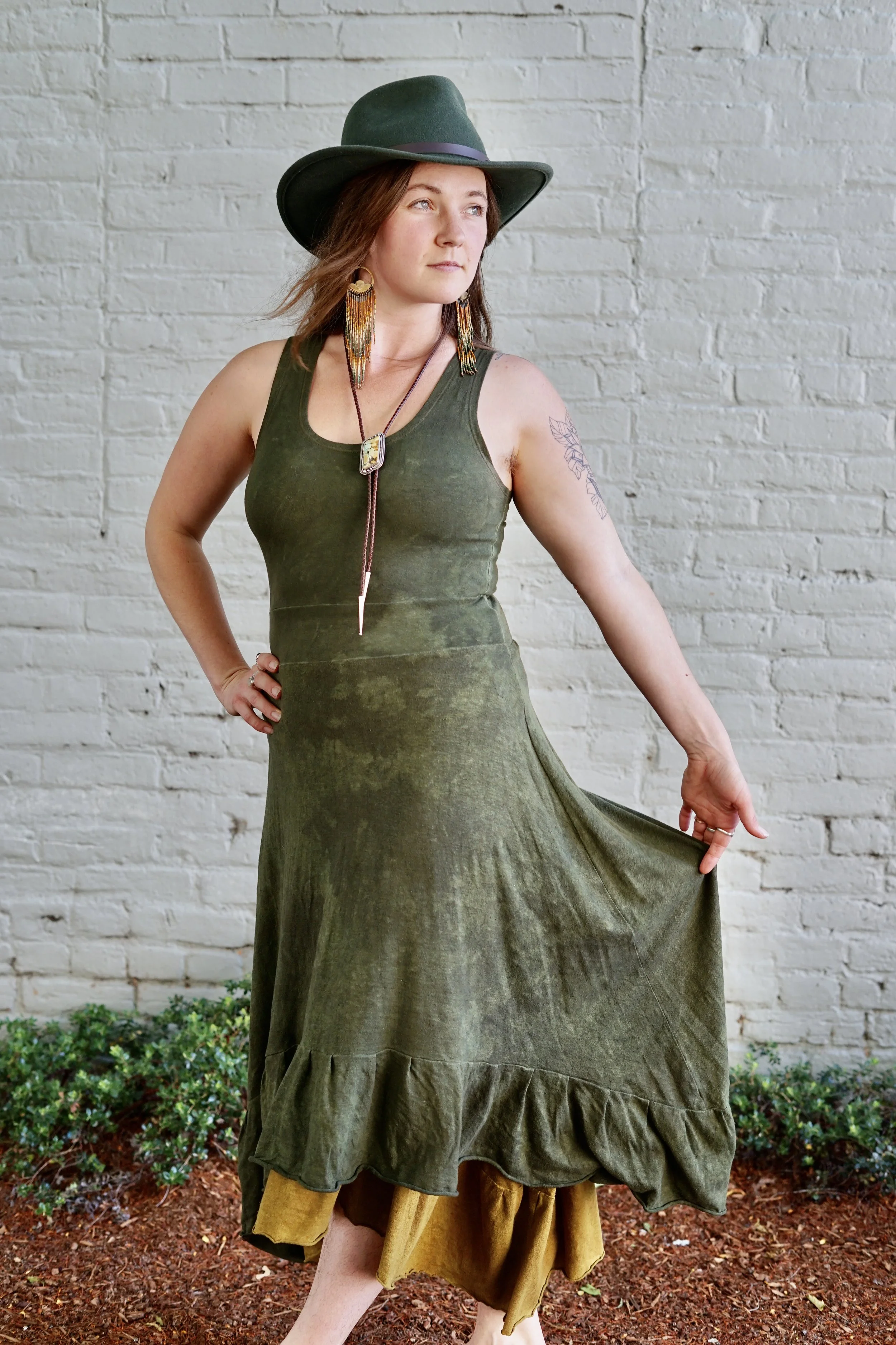 MTO Alchemilla Open Back RUFFLE Dress in hemp blends