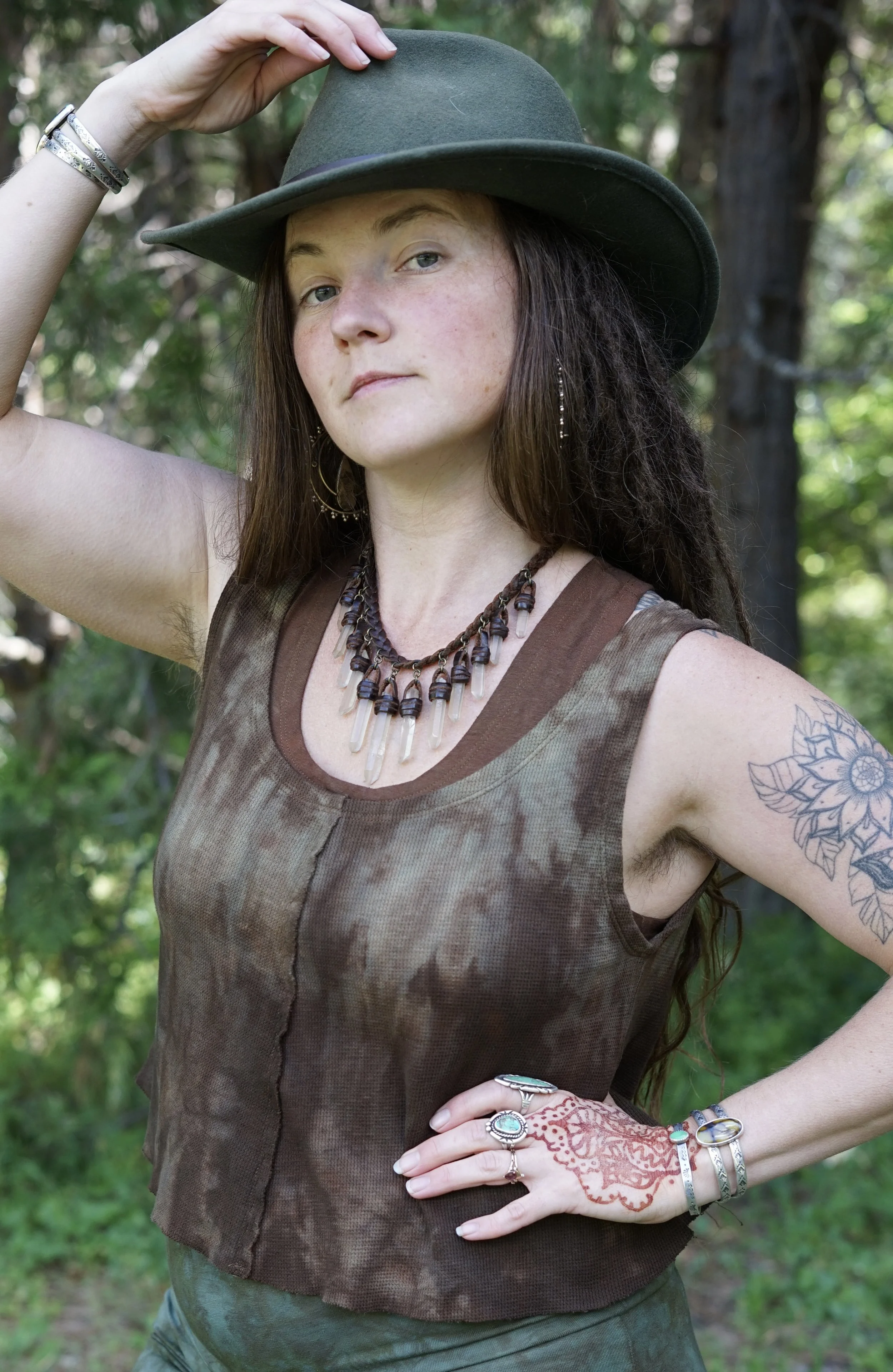 RTS - Bamboo Jersey Moonphase Tank in 'Lagoon into Walnut'