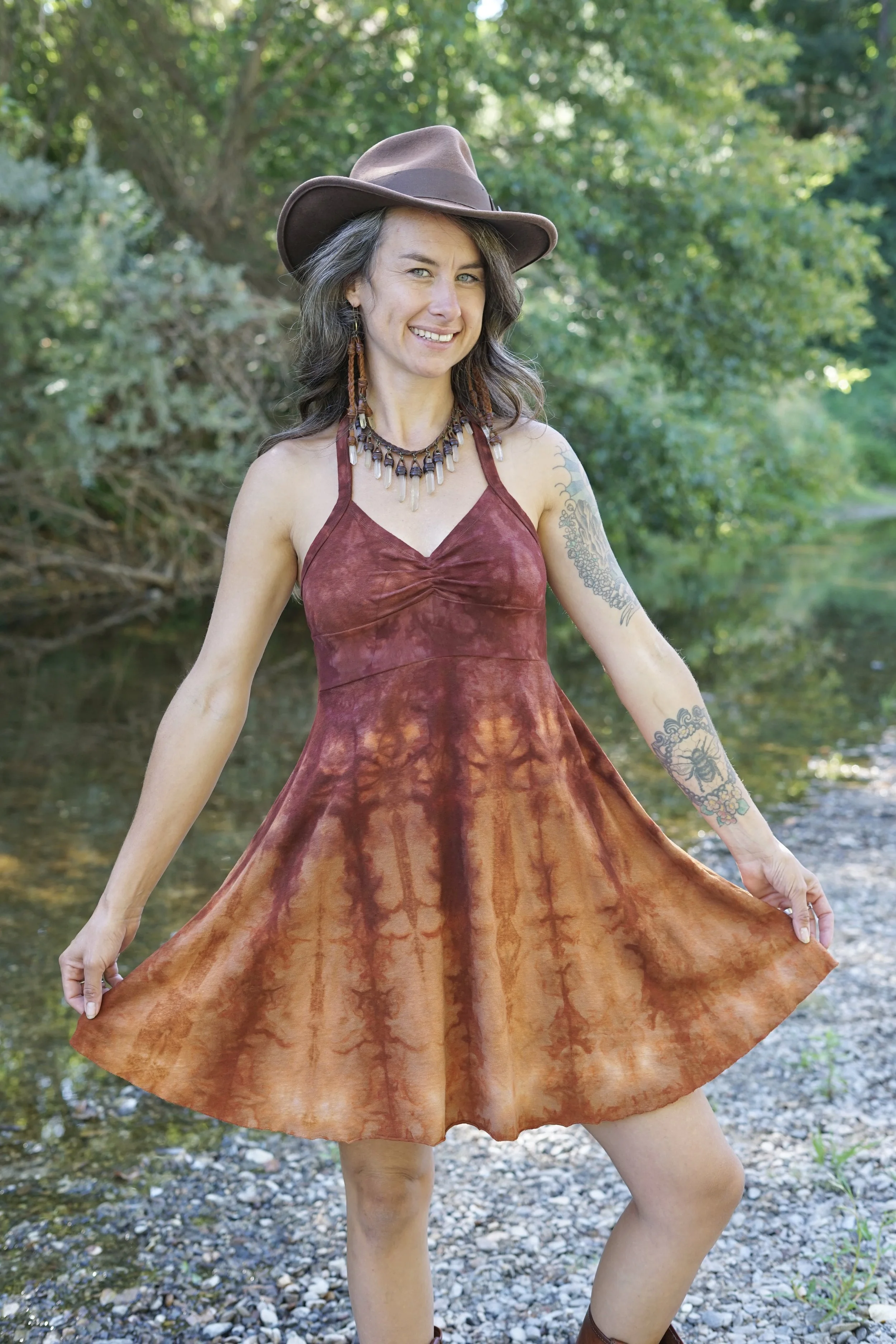 RTS- Luna Cinch Skater Dress in 'Phoenix Rising'