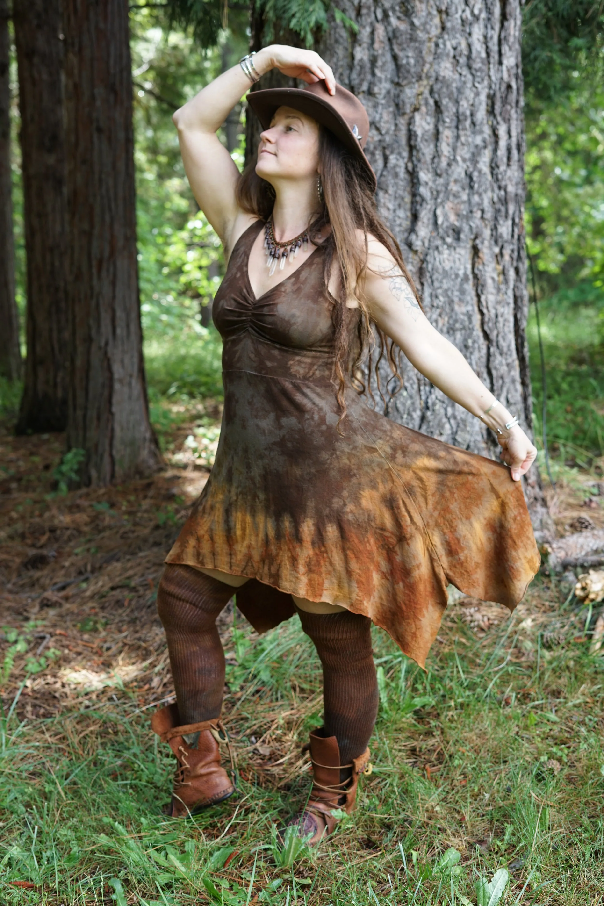 RTS- Hemp Yarrow Calendula Mini Dress in 'Fallen Leaves'