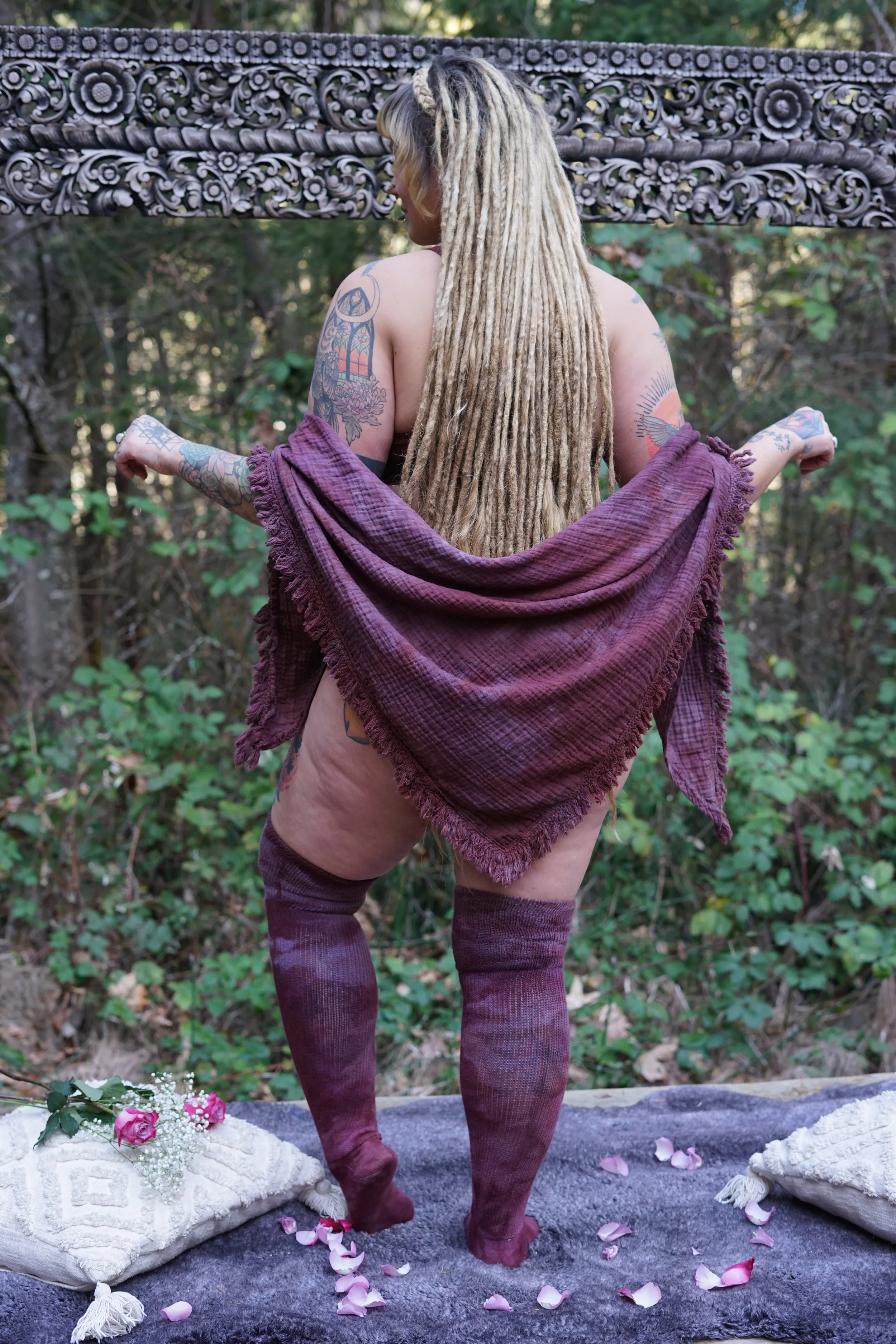 RTS- Wayfairing Scarf in Bleeding Heart Pink into Dusty Lavender