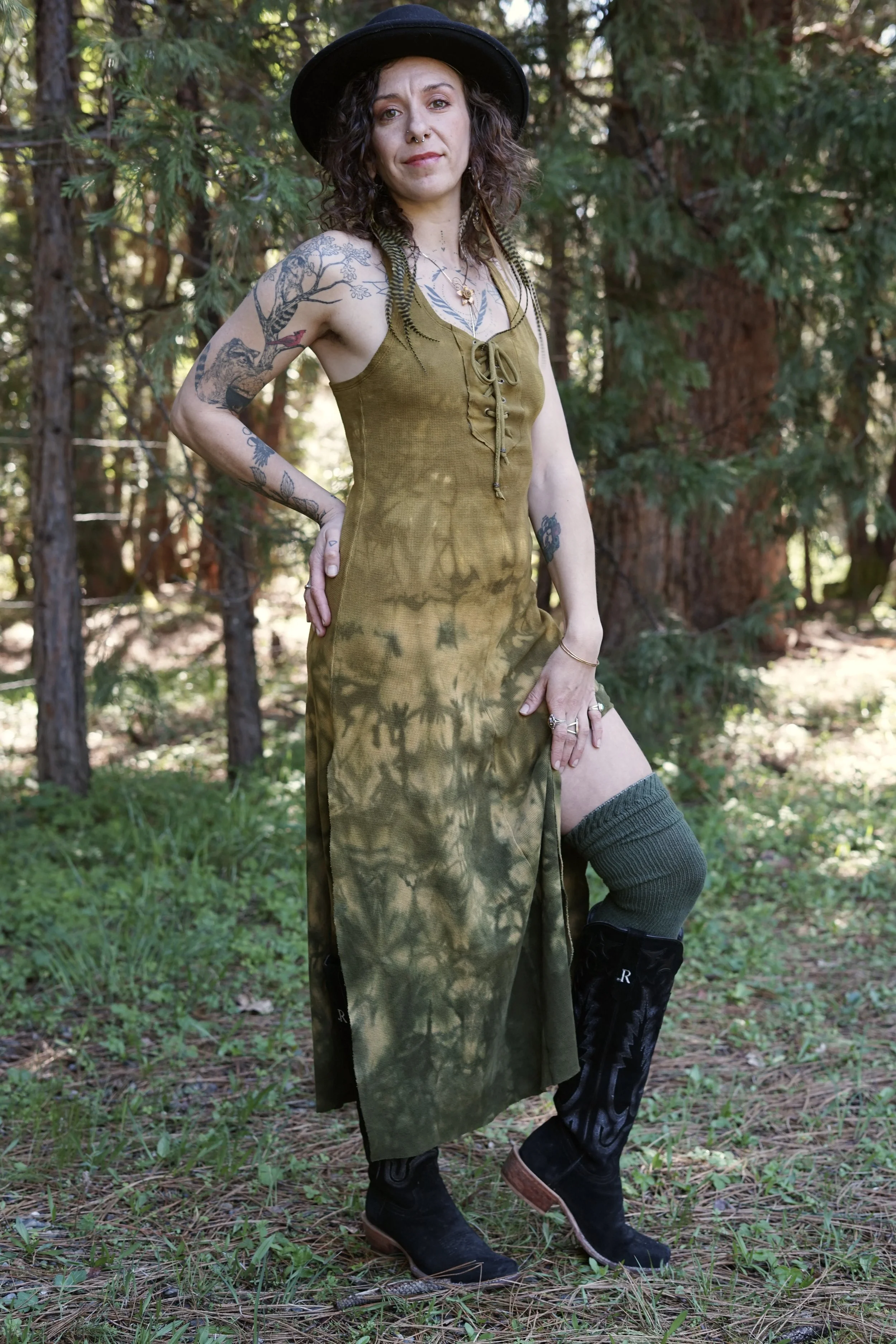 RTS- Hemp Thermal Racerback Juniper Gown in 'Oregon Moss'
