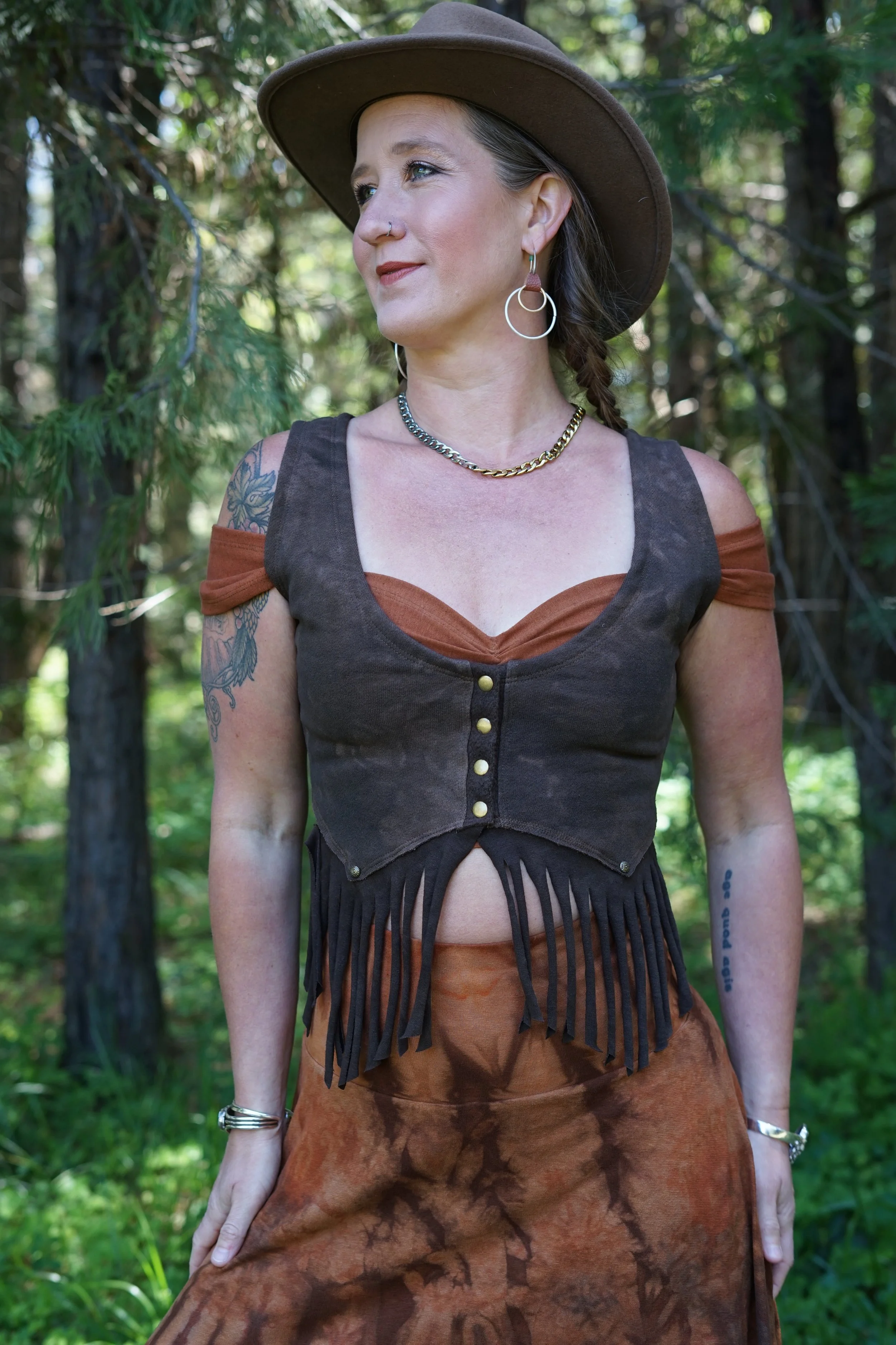 RTS- Fringe Mini Vest in 'Walnut'