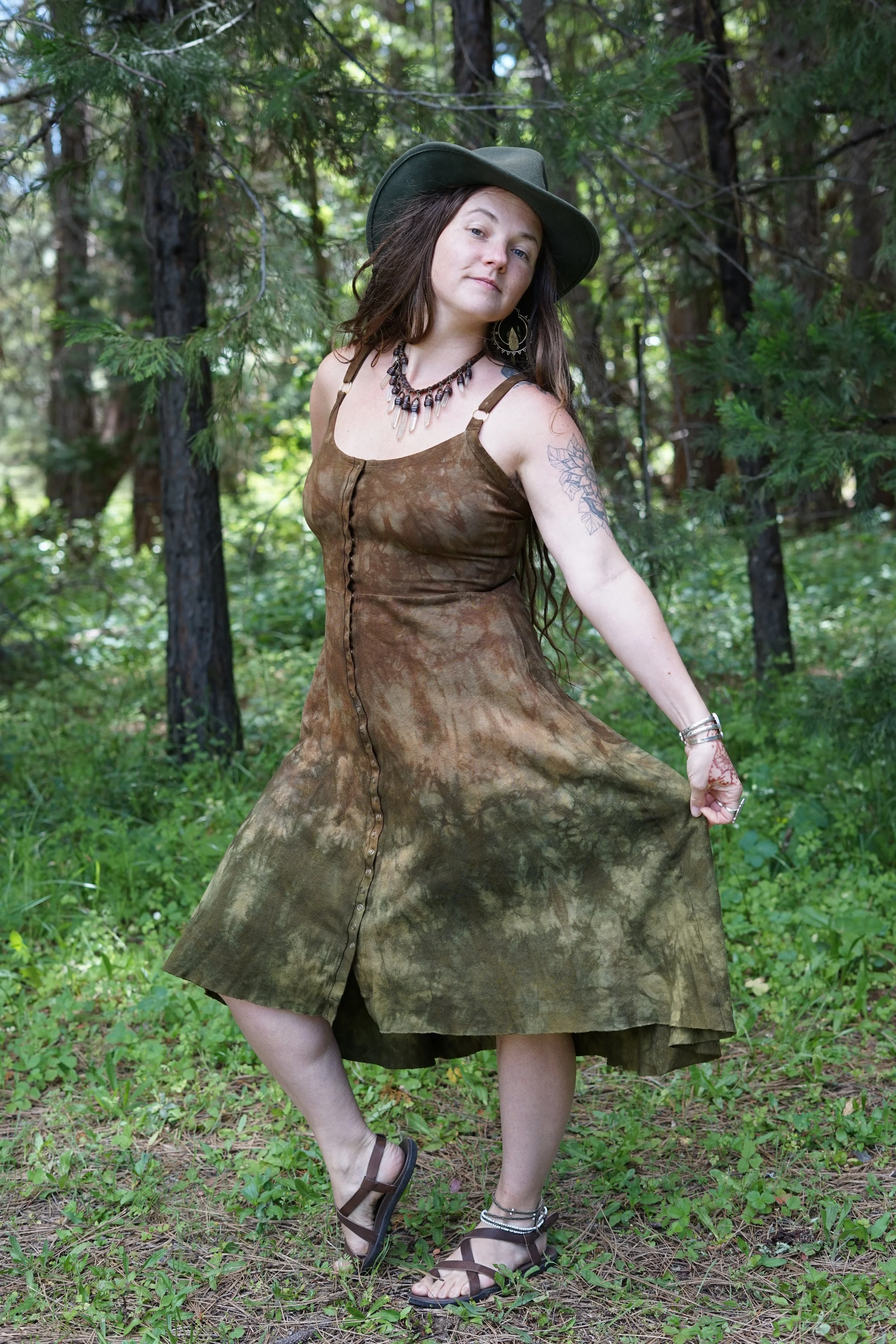 RTS- Amora Full Snap Hi Lo Dress in 'Hippie Camo'