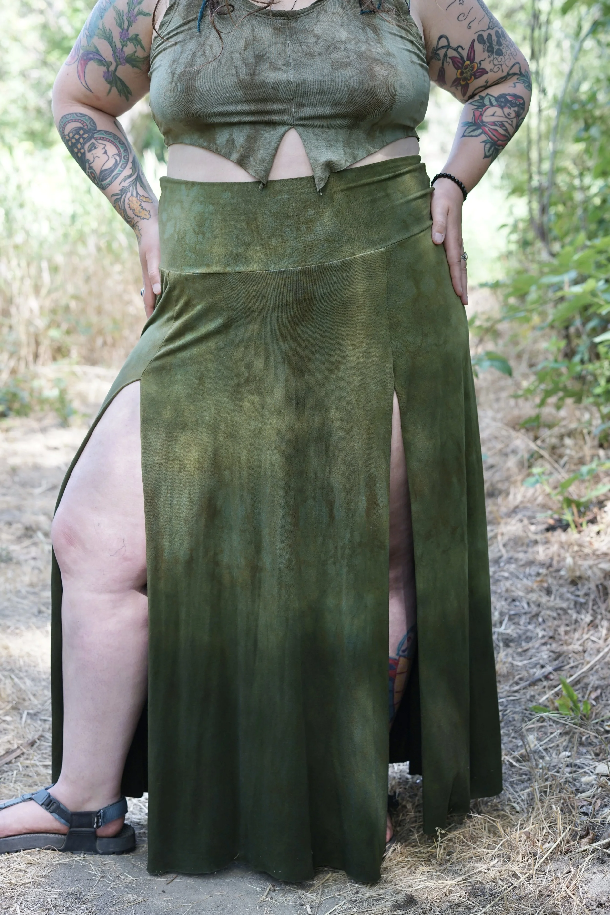 RTS- Calla Lilly Dual Slit Skirt in 'Moss River'
