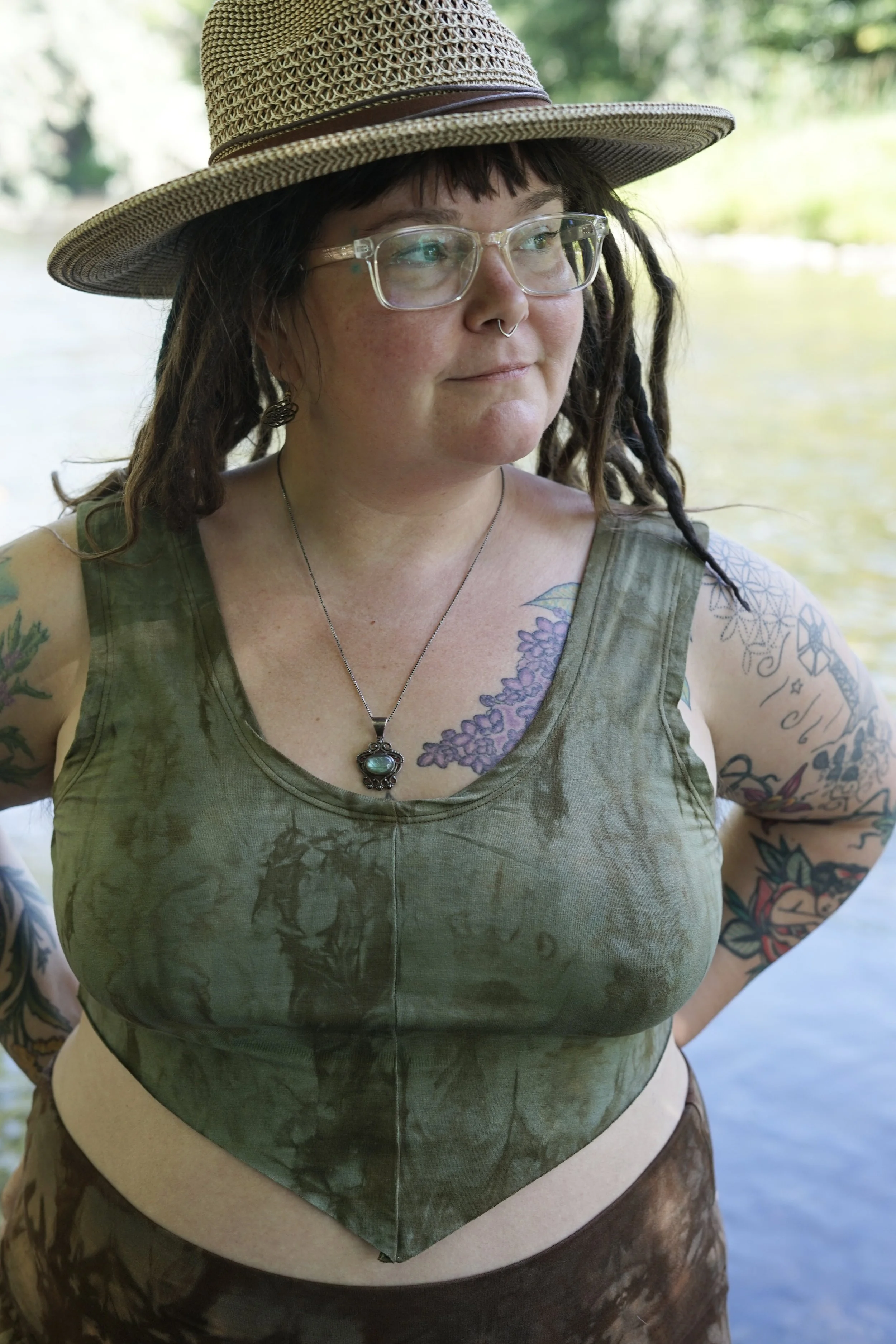 RTS - Bamboo Jersey Lotus Crop in 'Marbled Sage'