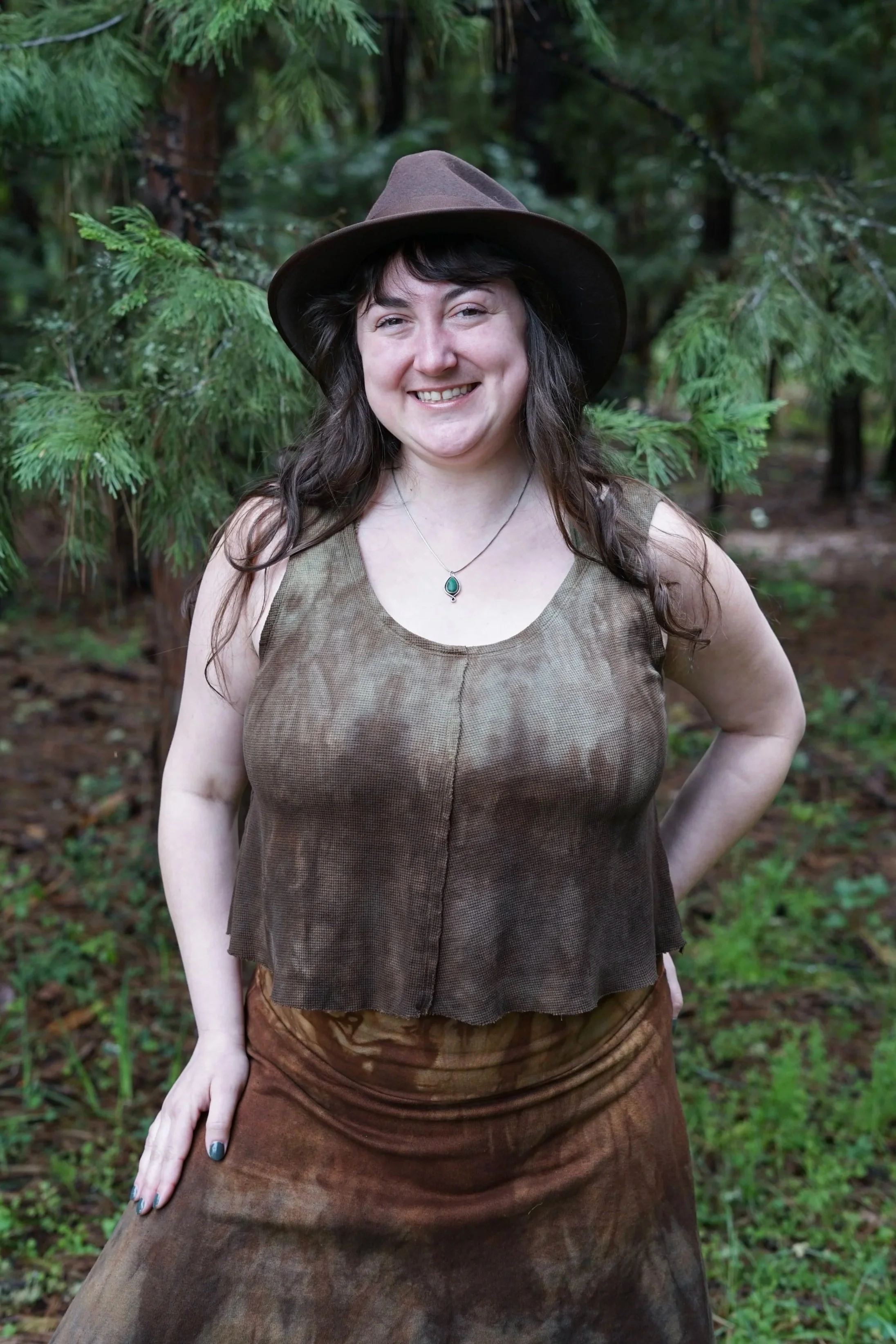 RTS - Bamboo Jersey Moonphase Tank in 'Lagoon into Walnut'