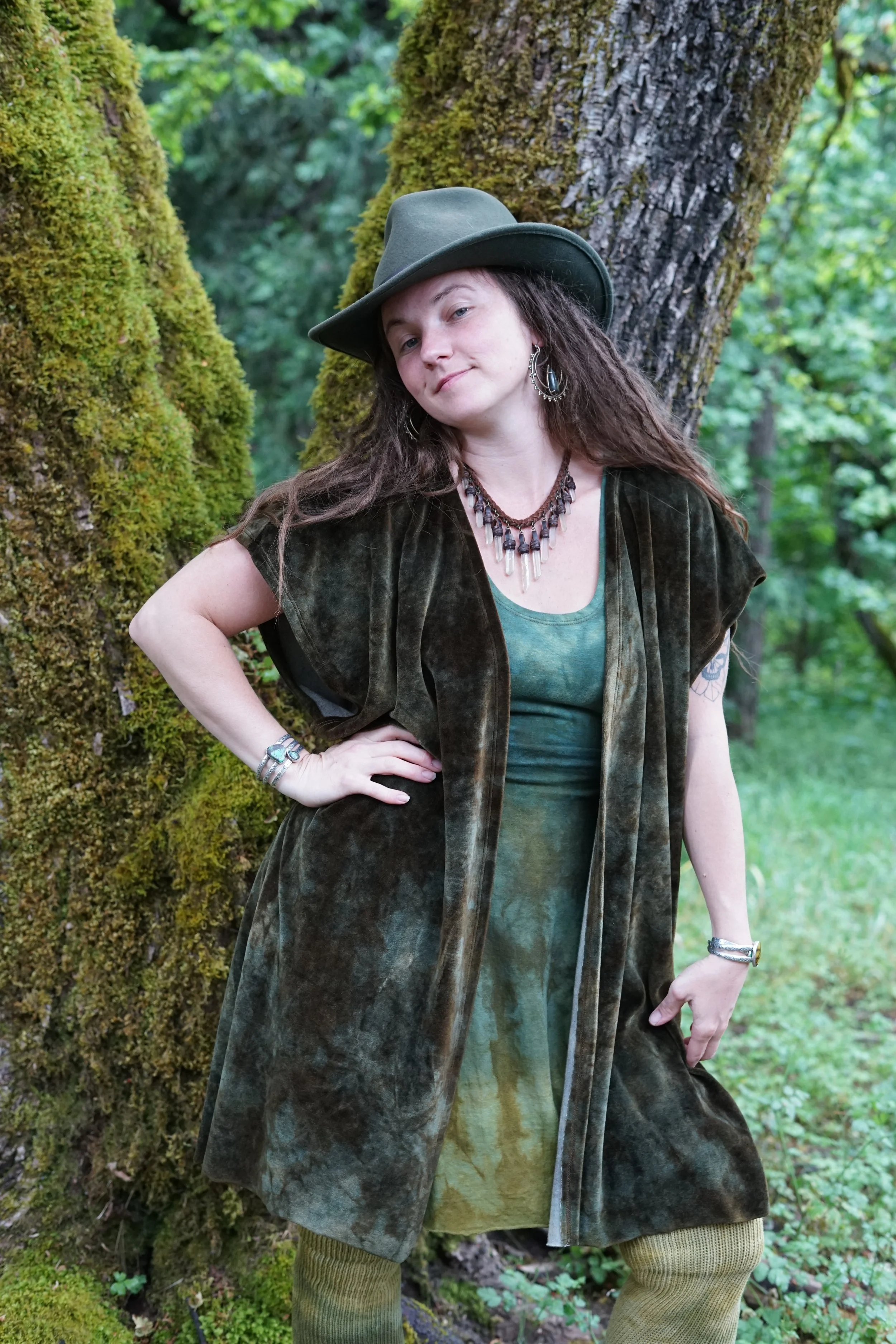 RTS- Bamboo Velvet Half Robe in 'Dark Olive'