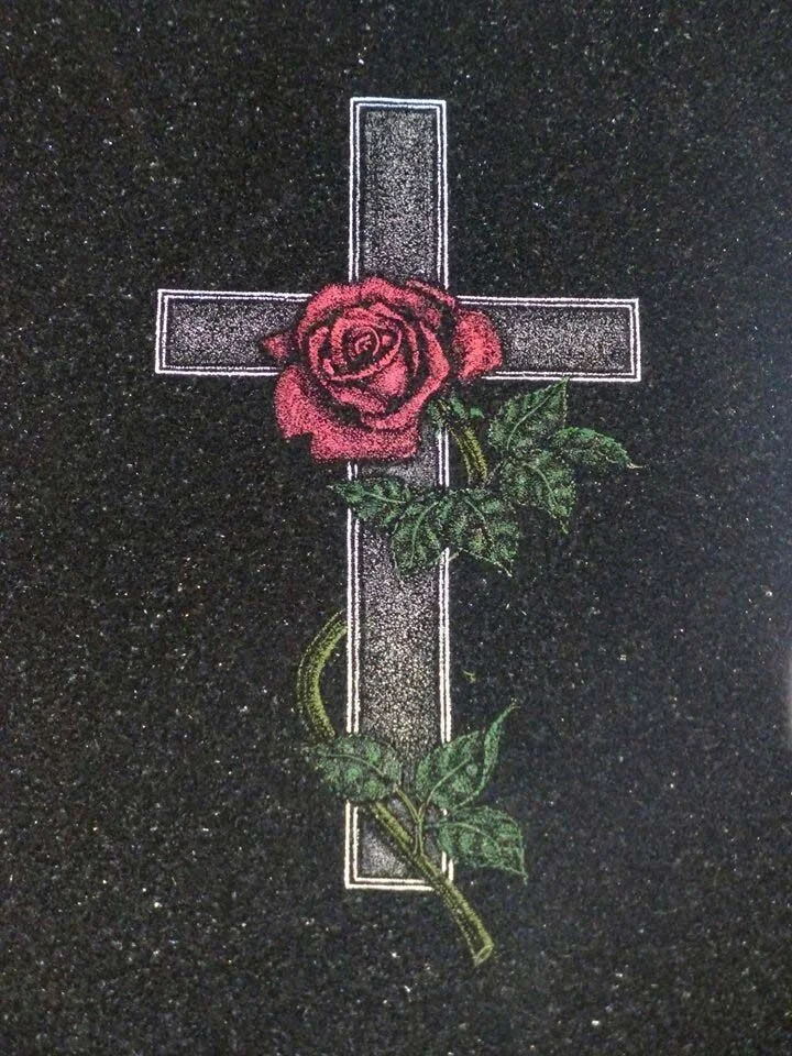 Cross with a red rose illustration
