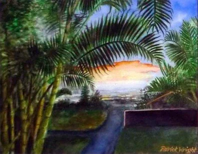 Tropical sunset landscape with palm trees