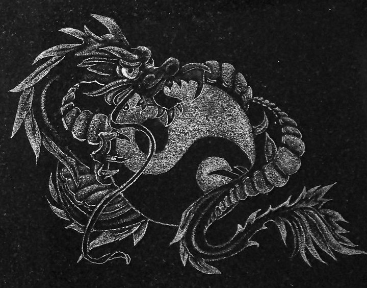 Illustration of a dragon intertwined with a yin-yang symbol on a dark background
