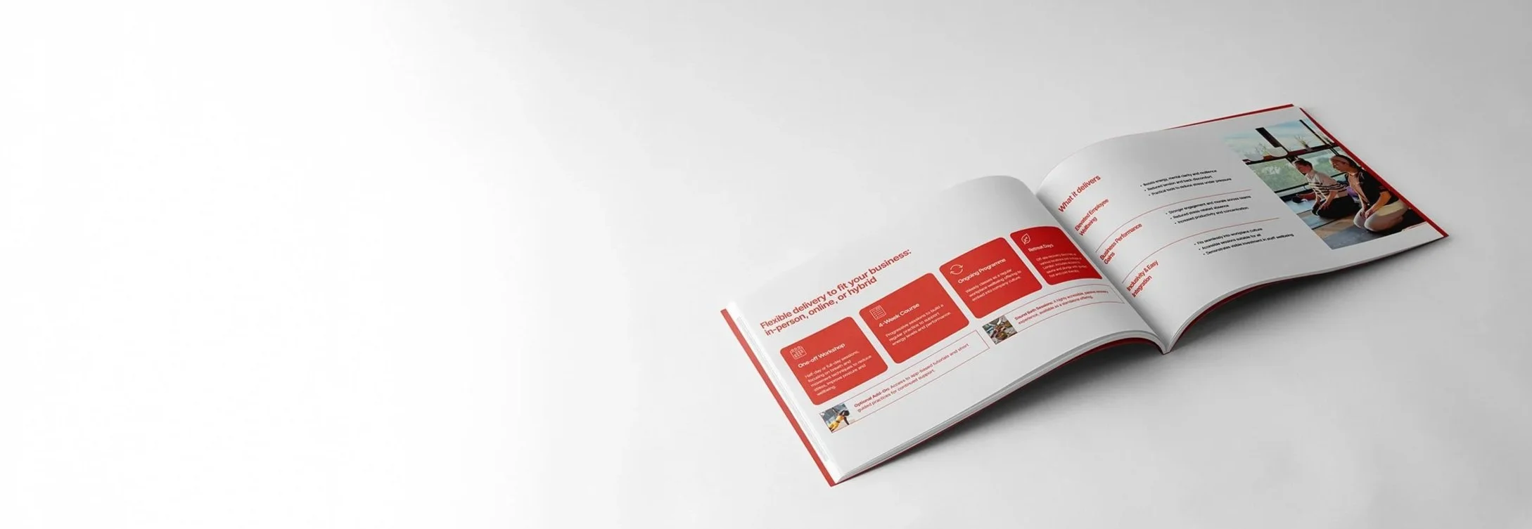 open brochure mockup of Move Strong London's corporate wellness pack