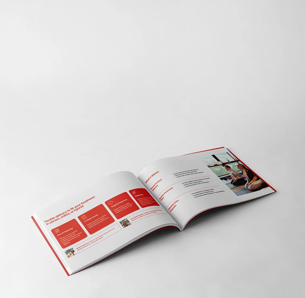 open brochure mockup of Move Strong London's corporate wellness pack