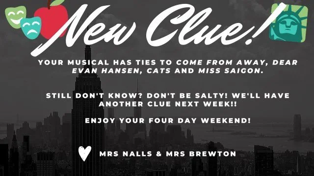 New clue!! Any guesses on what our 2020 musical will be? 🎭🎵
