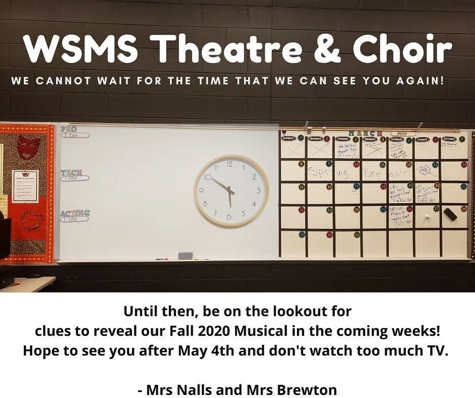 Mrs. Nalls and I are excited to roll out clues about our Fall 2020 Musical! Be on the lookout over the next few weeks! Any guesses?! 🙃