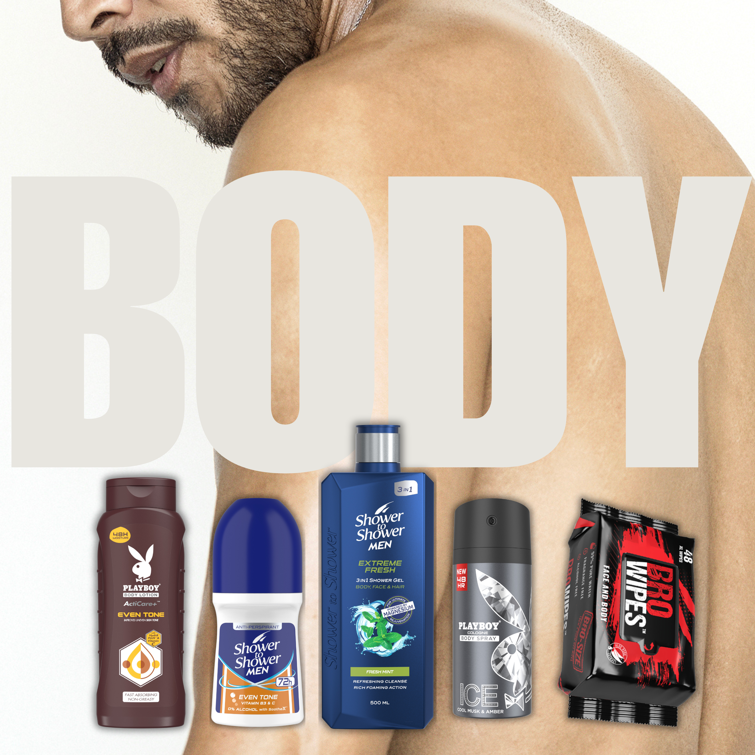 Shower to shower, Play boy lotion, Bro wipes, body care for men , jacobsman